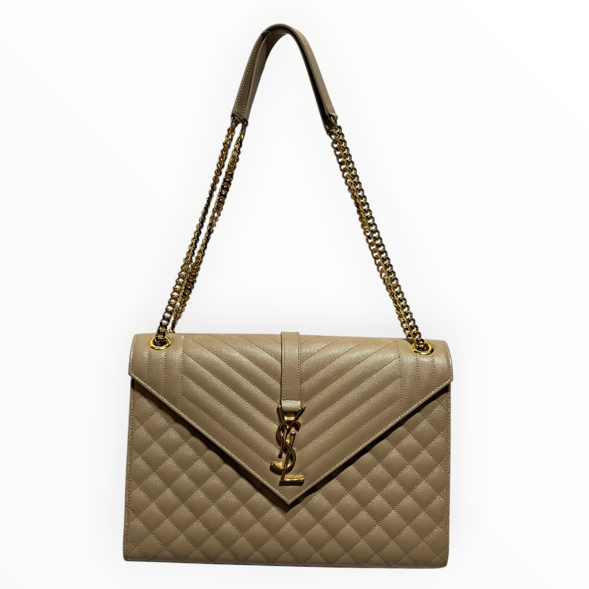 YVES SAINT LAURENT/Cross Body Bag/Leather/BEG/Envelope Quilted Shoulder Bag view 1