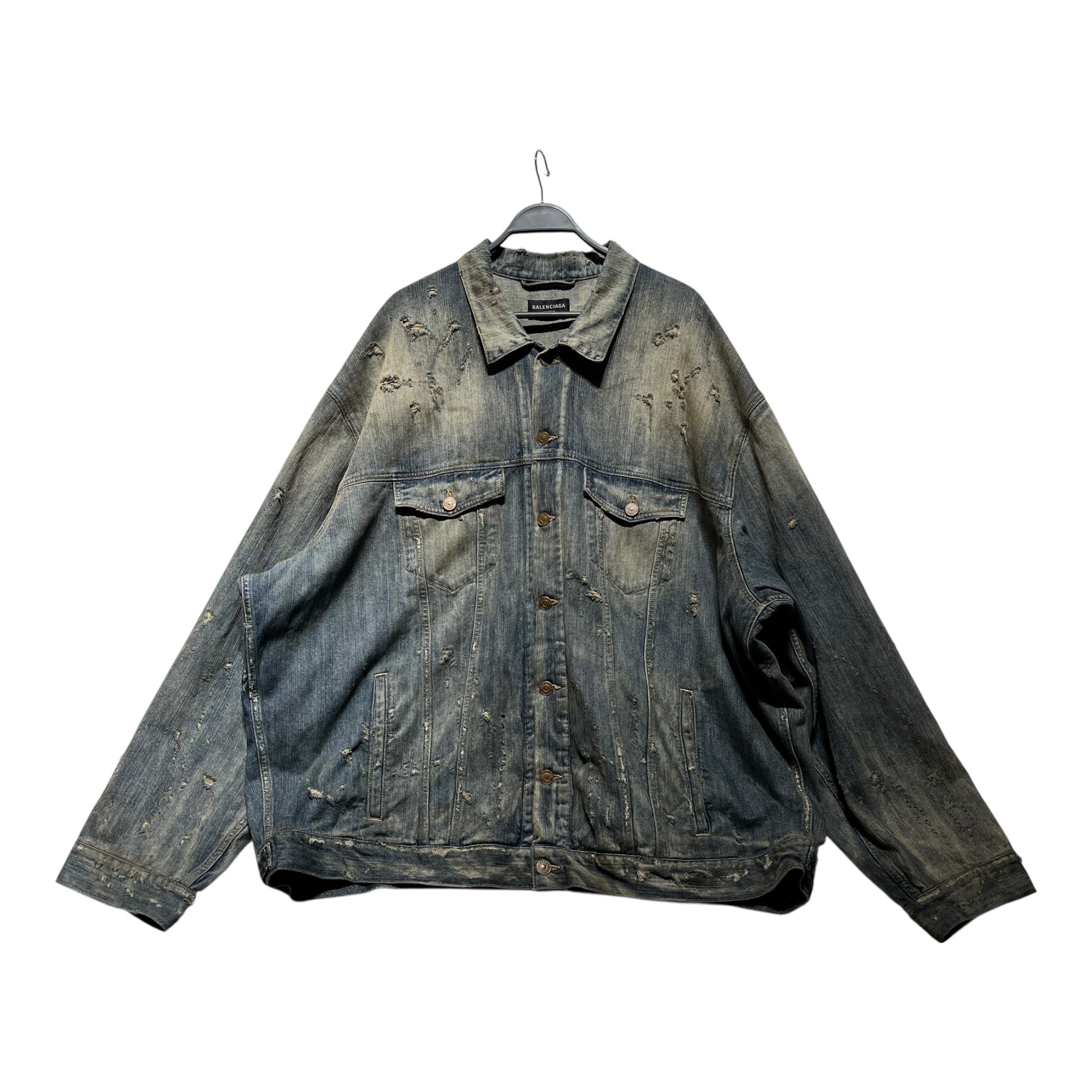 BALENCIAGA/Denim Jkt/4/Denim/NVY/Distressed Rhinestone Logo Jkt view 2