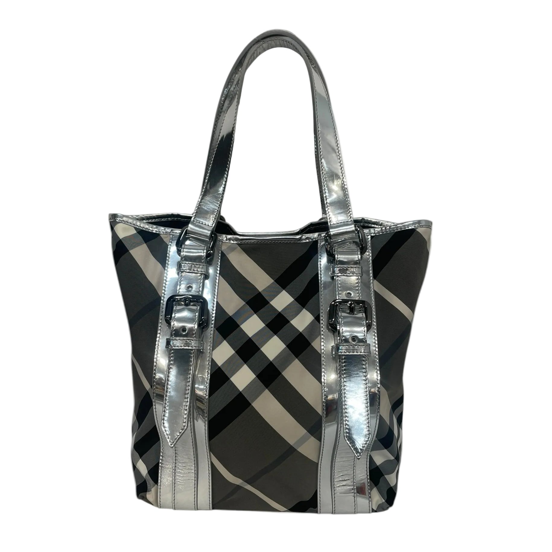 BURBERRY/Tote Bag/Plaid/Cotton/SLV/beat check tote view 1