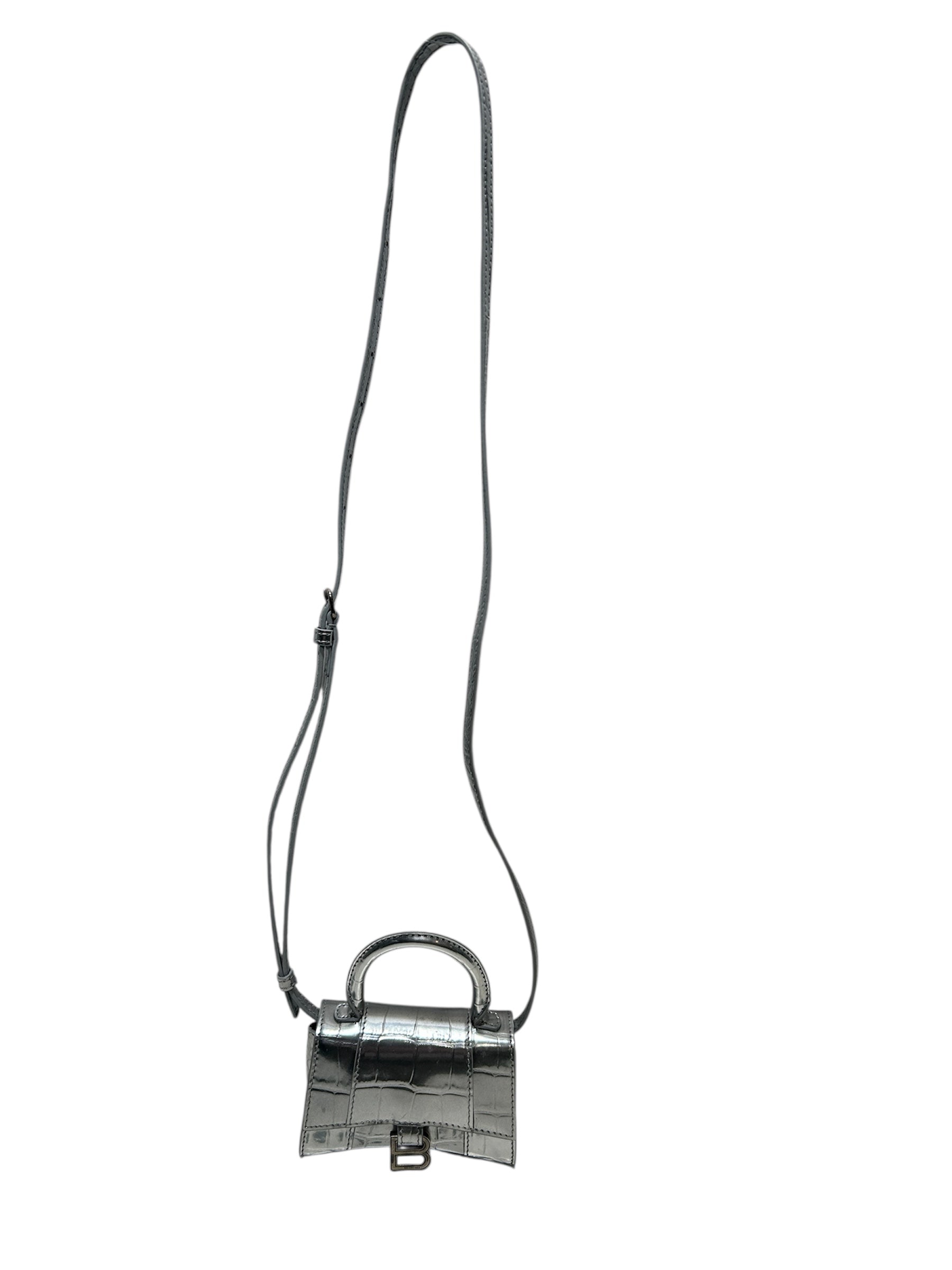 BALENCIAGA/Cross Body Bag/Animal Pattern/Leather/SLV/CROCODILE HOURGLASS XS view 1