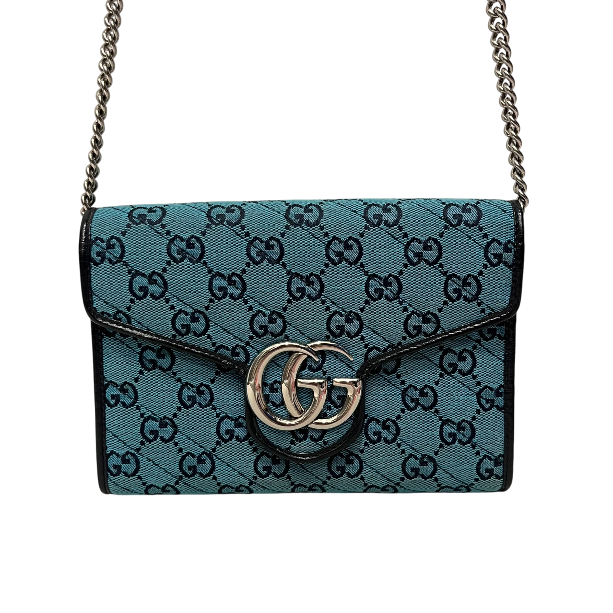 GUCCI/Cross Body Bag/Monogram/Cotton/BLU/gg marmont denim chain view 1
