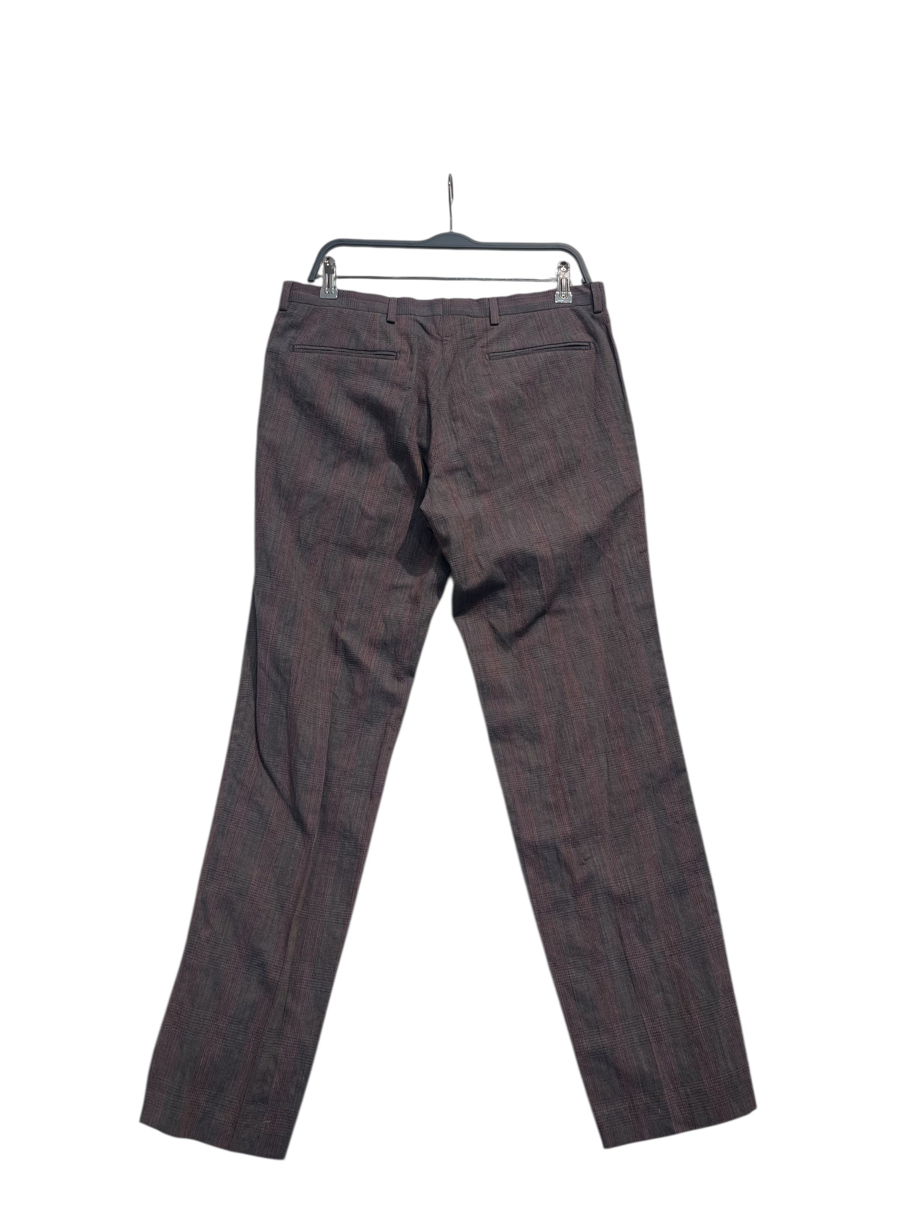 DRIES VAN NOTEN/Pants/50/Wool/GRY/Plaid/RED PLAID STRIPES view 2