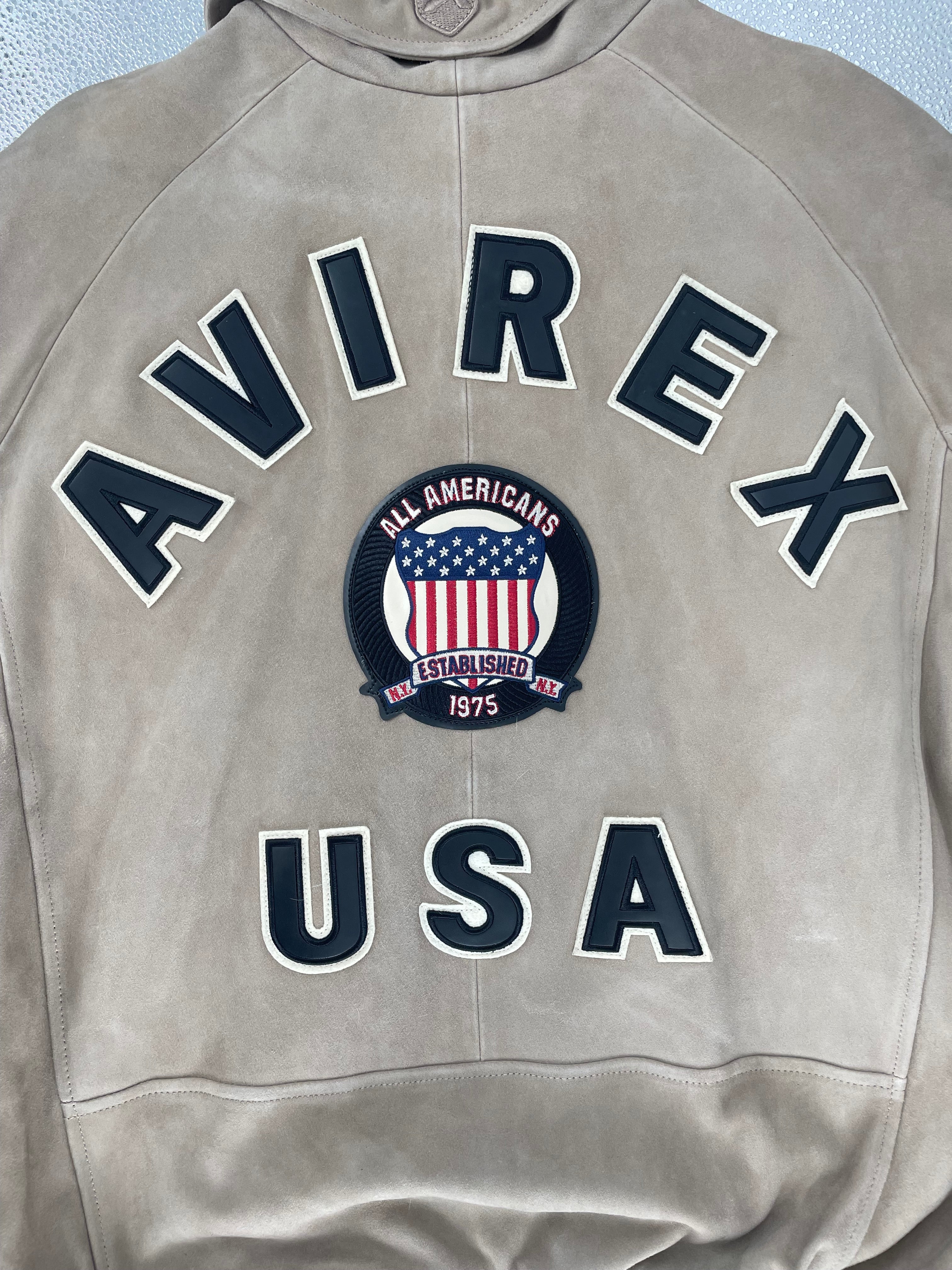 AVIREX/Jacket/XL/Suede/KHK/VARSITY BOMBER/ LOGO BACK/FRNT view 4