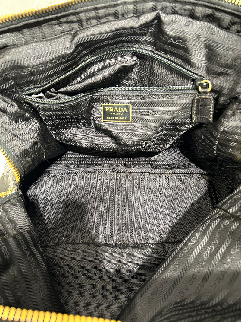 PRADA/Bag/Nylon/BLK/CROCODILE LEATHER ACCENT