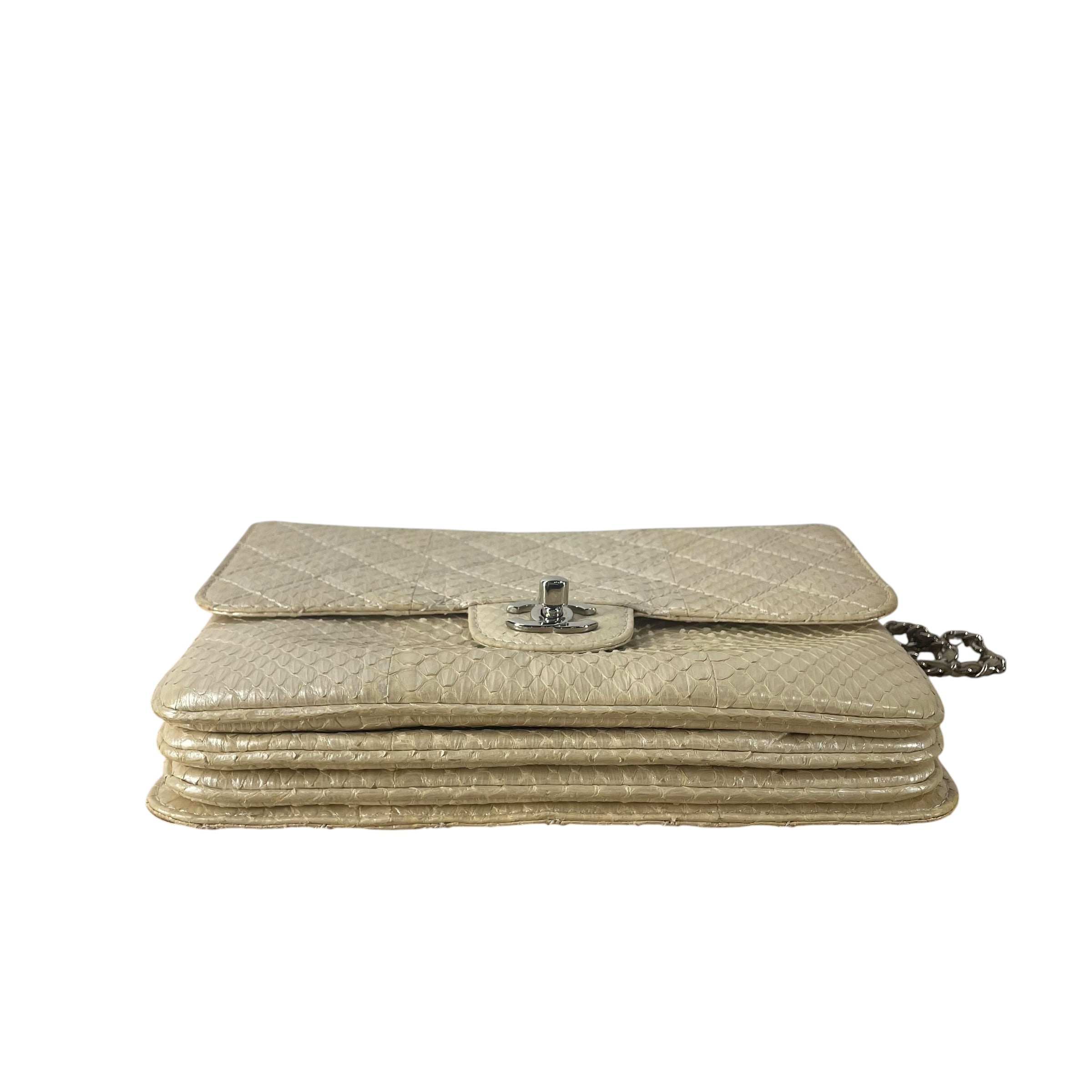 CHANEL/Cross Body Bag/Animal Pattern/Leather/CRM/PYTHON CLASSIQUE SIL HARDWARE view 4
