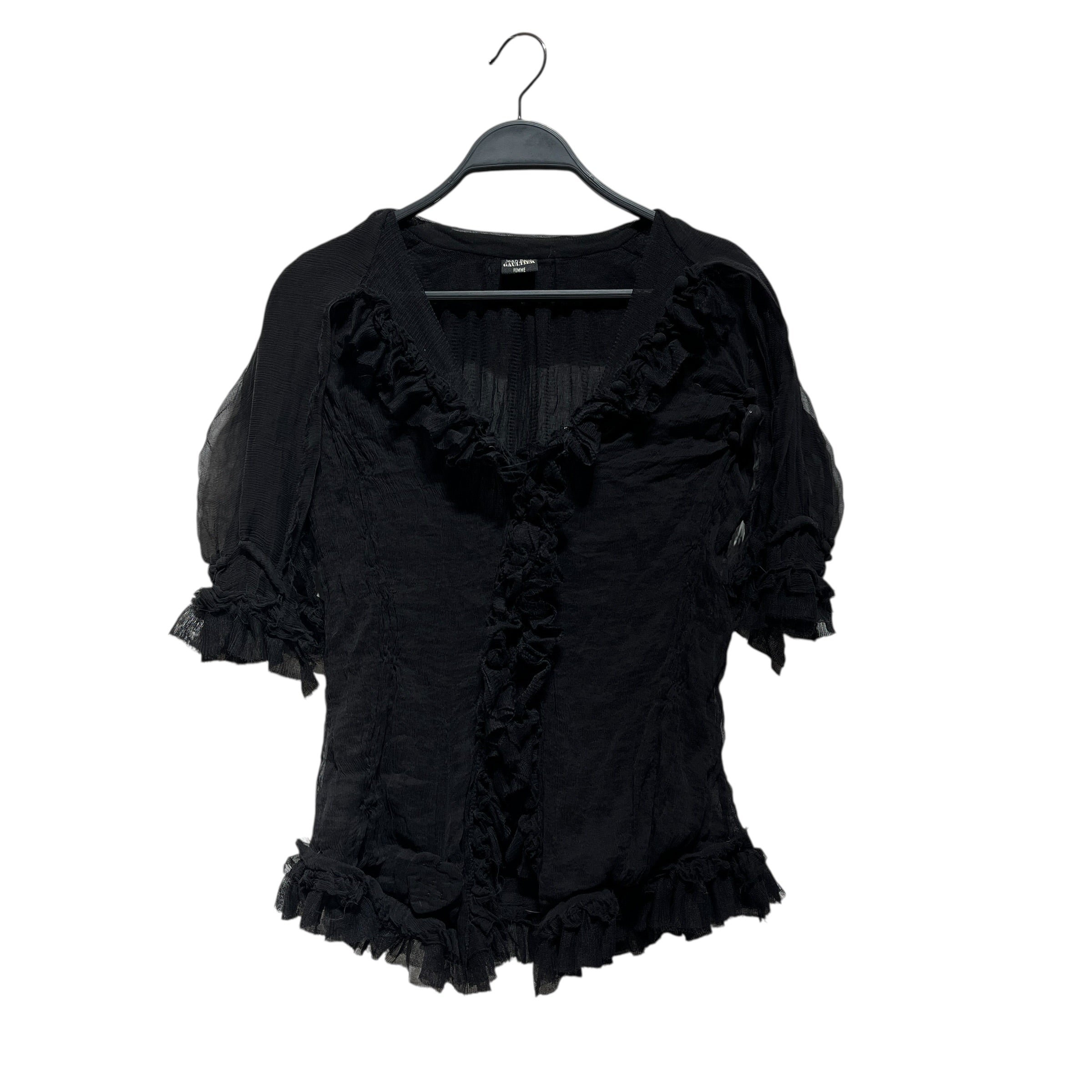 Jean Paul GAULTIER FEMME/SS Blouse/Polyester/BLK/RUFFLES COLLAR/ MESH view 1