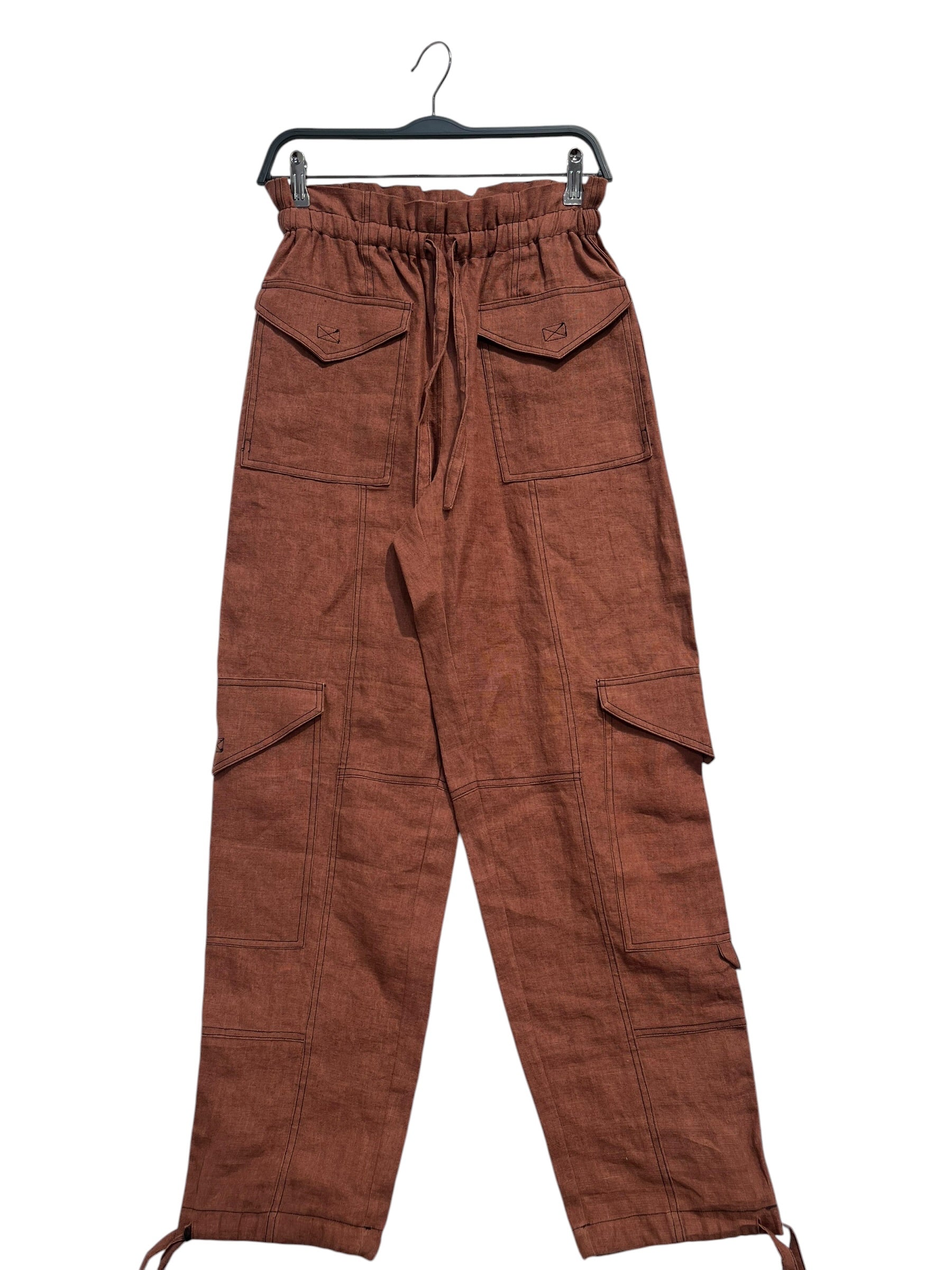 GANNI/Bottoms/34/Cotton/BRW/linen cargo pockets view 1
