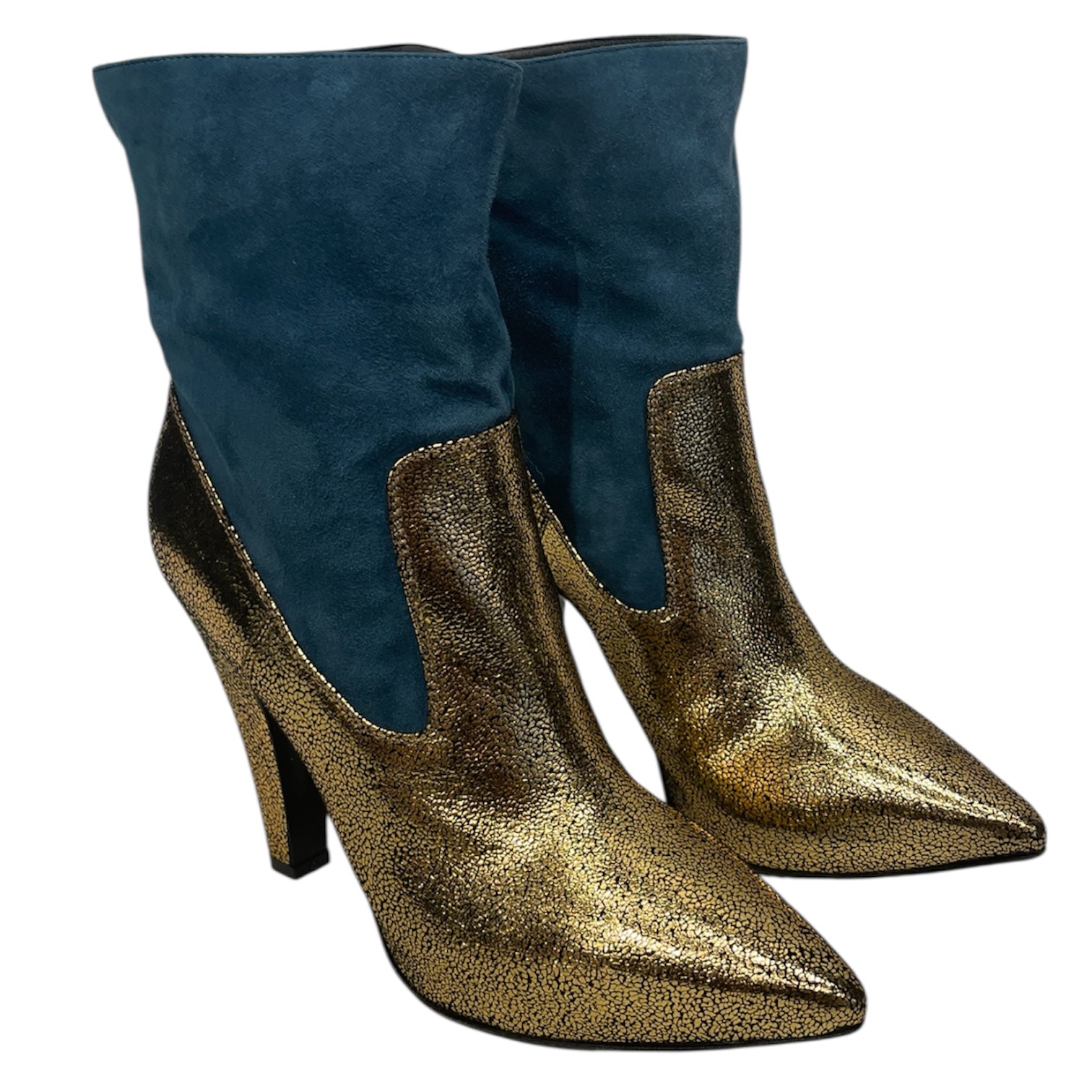 Vivienne Westwood/Western Boots/EU 38.5/Suede/BLU/CRACKED GOLD HEEL BOOTIE view 1