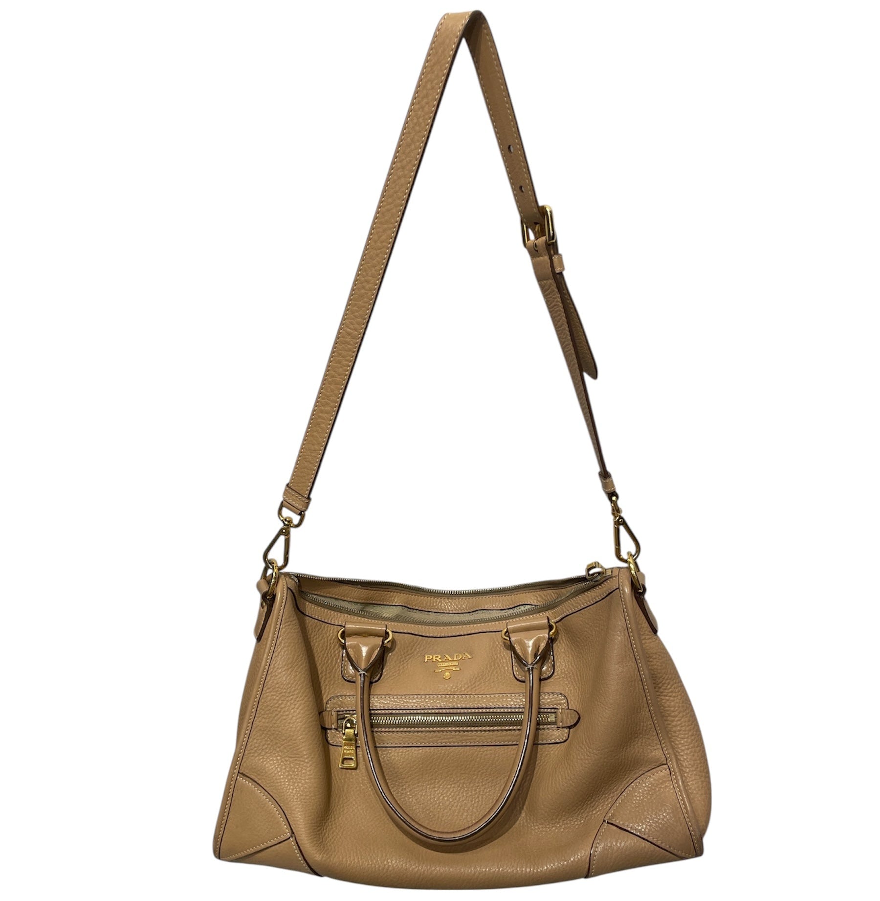 PRADA/Hand Bag/Leather/BEG/vitello daino tote view 1