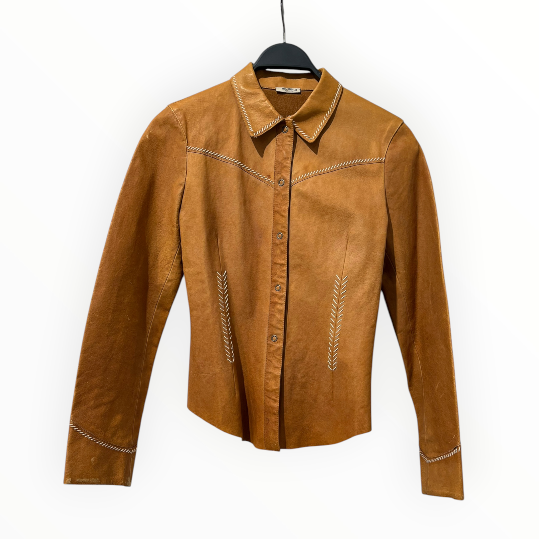 MIU MIU/Blouse/42/Leather/BRW/WESTERNSNAP BUTTON WHITESTITCH view 1
