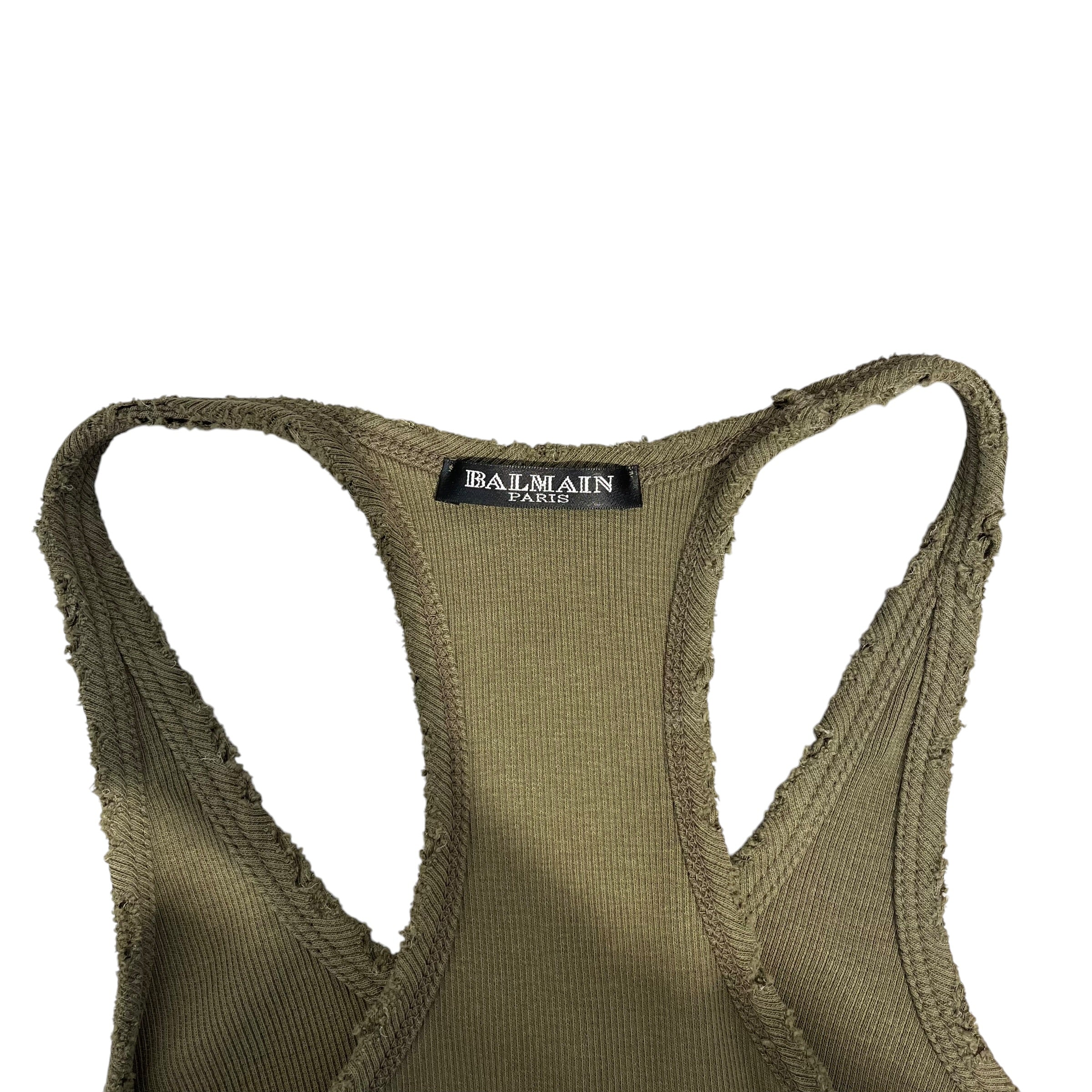 BALMAIN/SL Cut & Sew/36/Cotton/GRN/RIBBED, DISTRESS SLEEVE/NECK view 3