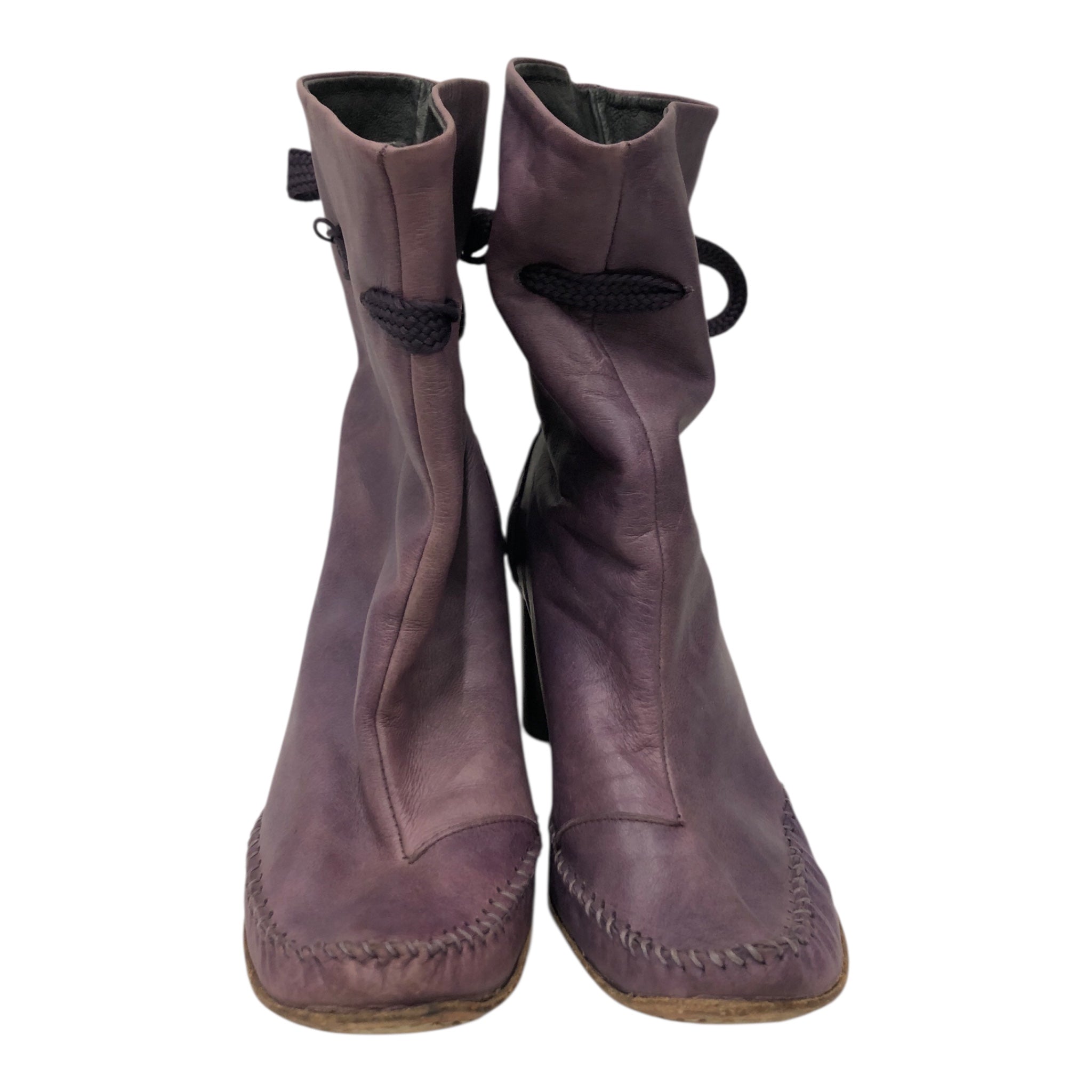 GEORGINA GOODMAN/Booties/US 5.5/Leather/PPL/WOVEN SHOE LACE WOOD HEEL view 4