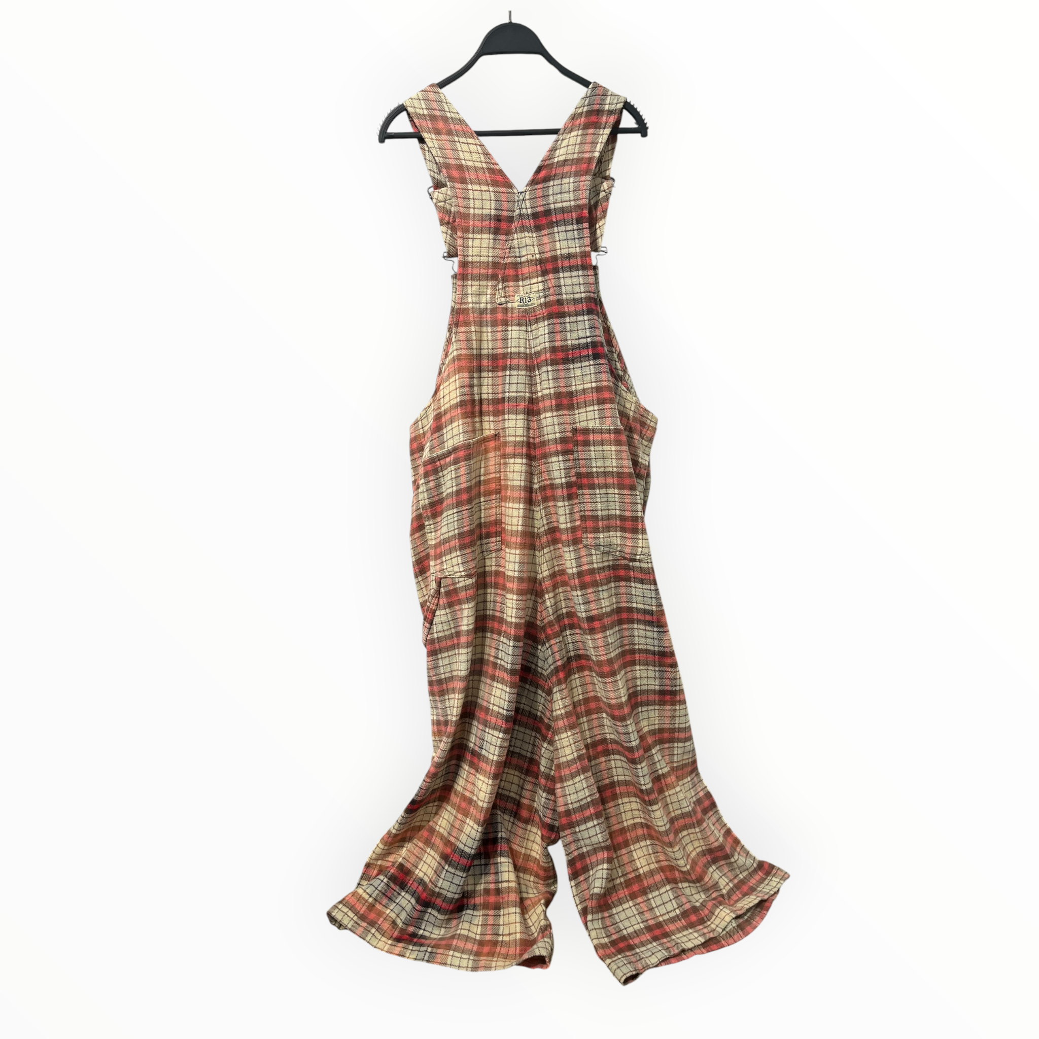R13/Overall/S/Plaid/Cotton/RED/WIDE LEG CROPPED OVERSALLS view 2