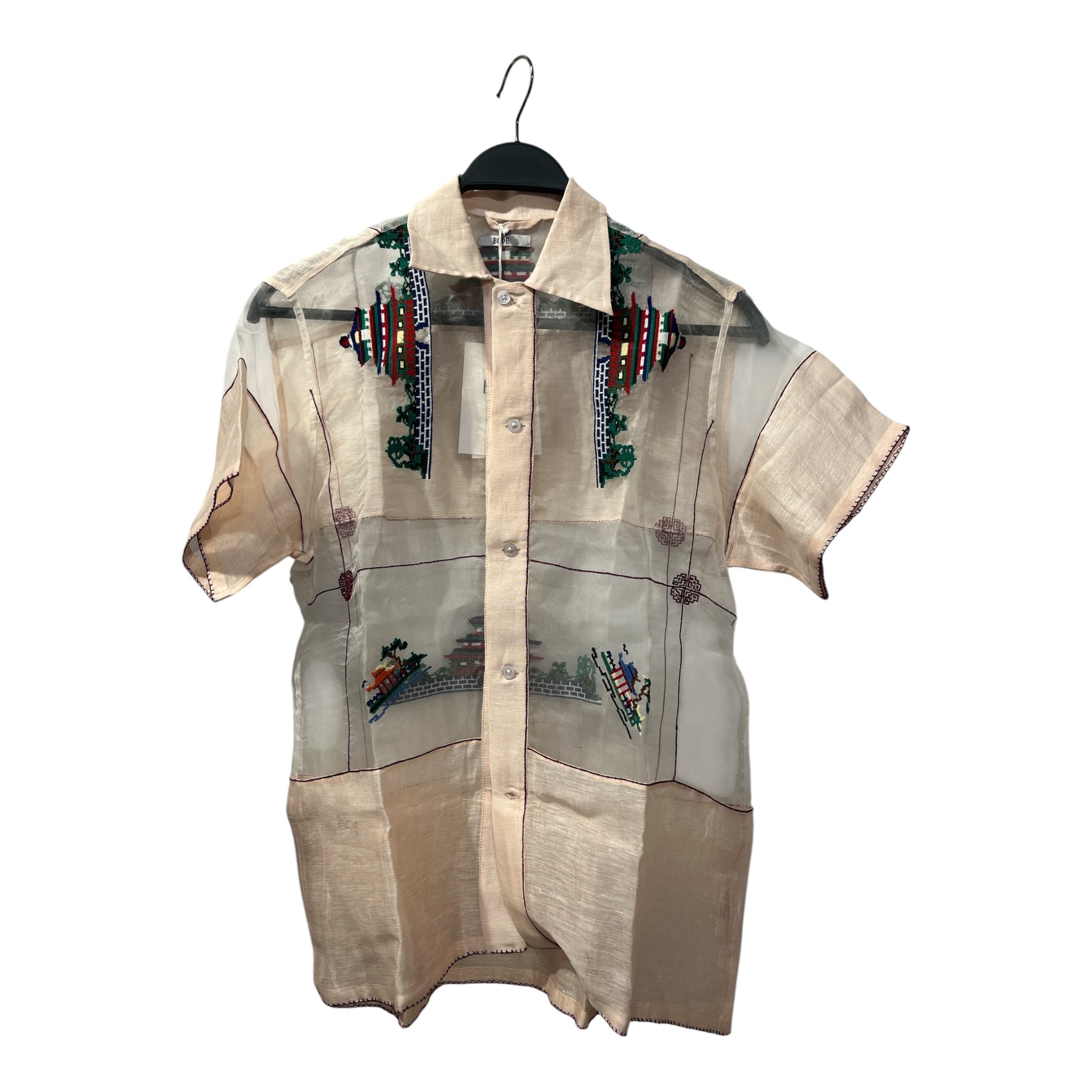 BODE/SS Shirt/XS/S/Linen/BEG/All Over Print/PAGODA SHEER EMBROIDERED view 1