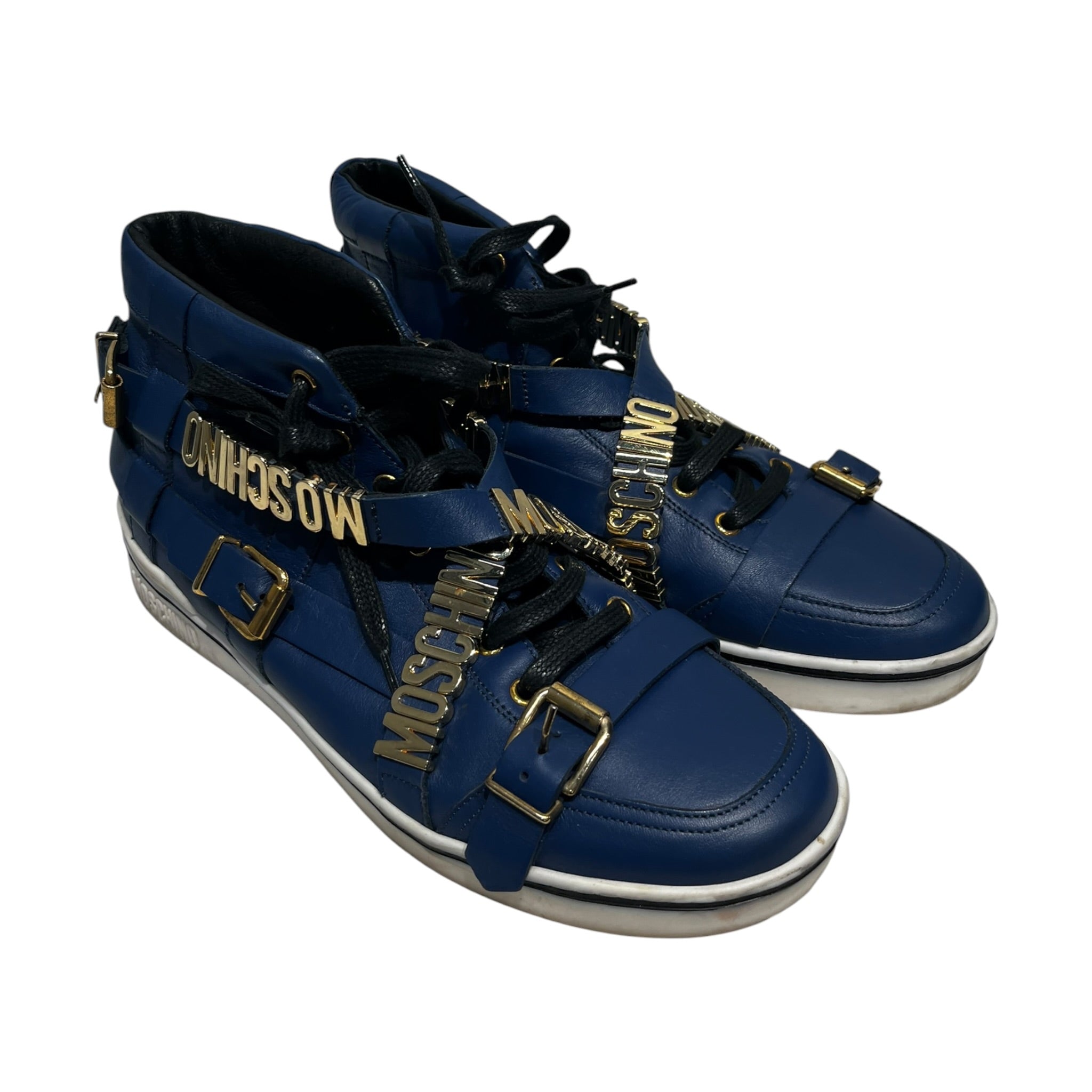 MOSCHINO/Hi-Sneakers/EU 44/Leather/BLU/Gold buckle view 1