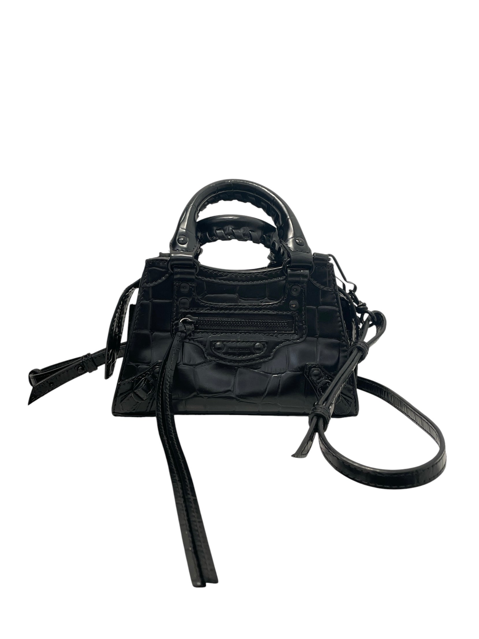 BALENCIAGA/Cross Body Bag/Animal Pattern/Leather/BLK/CROC NANO CITY view 1
