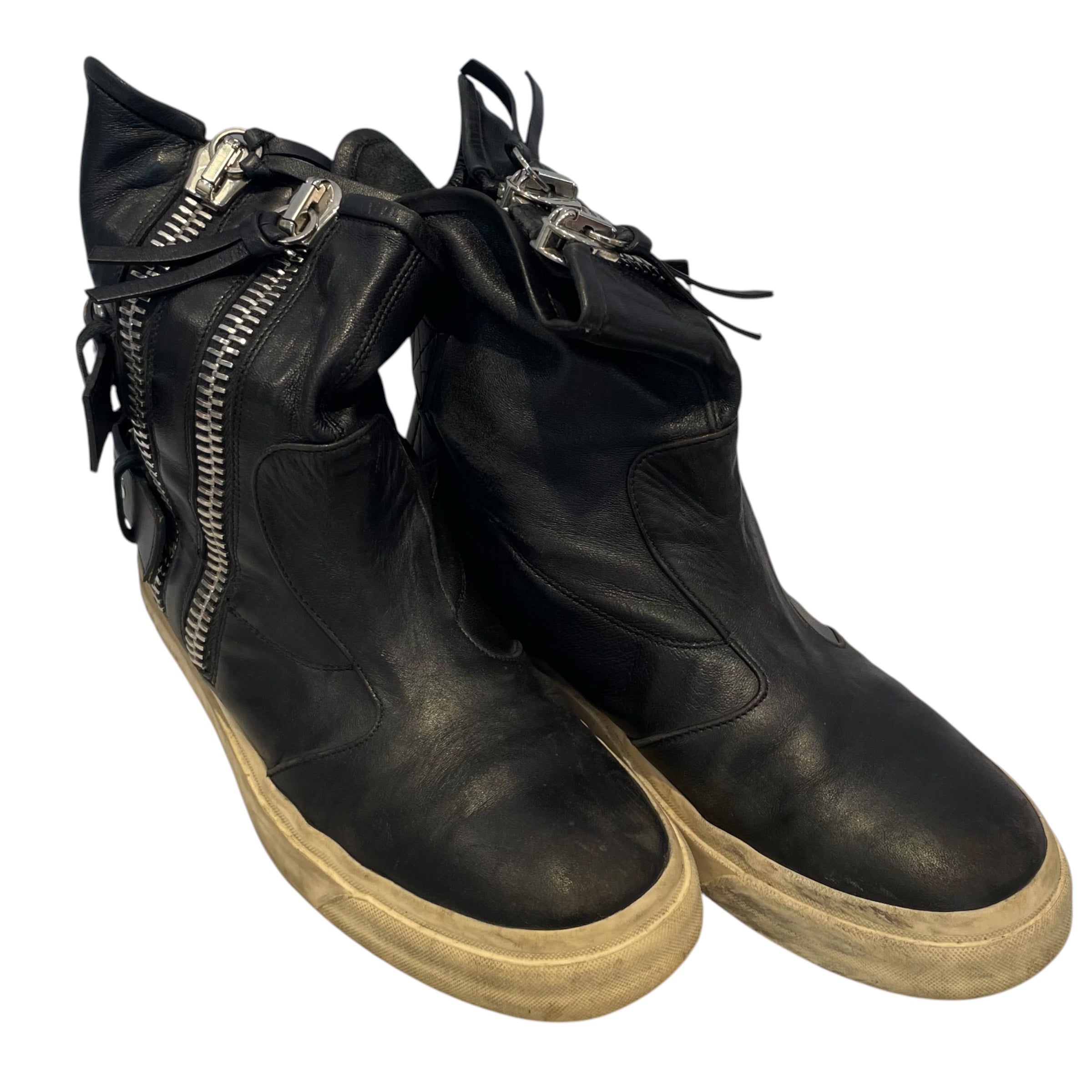GIUSEPPE ZANOTTI DESIGN/Hi-Sneakers/US 7.5/Leather/BLK/DOUBLE ZIPPER/BUCKLE view 1