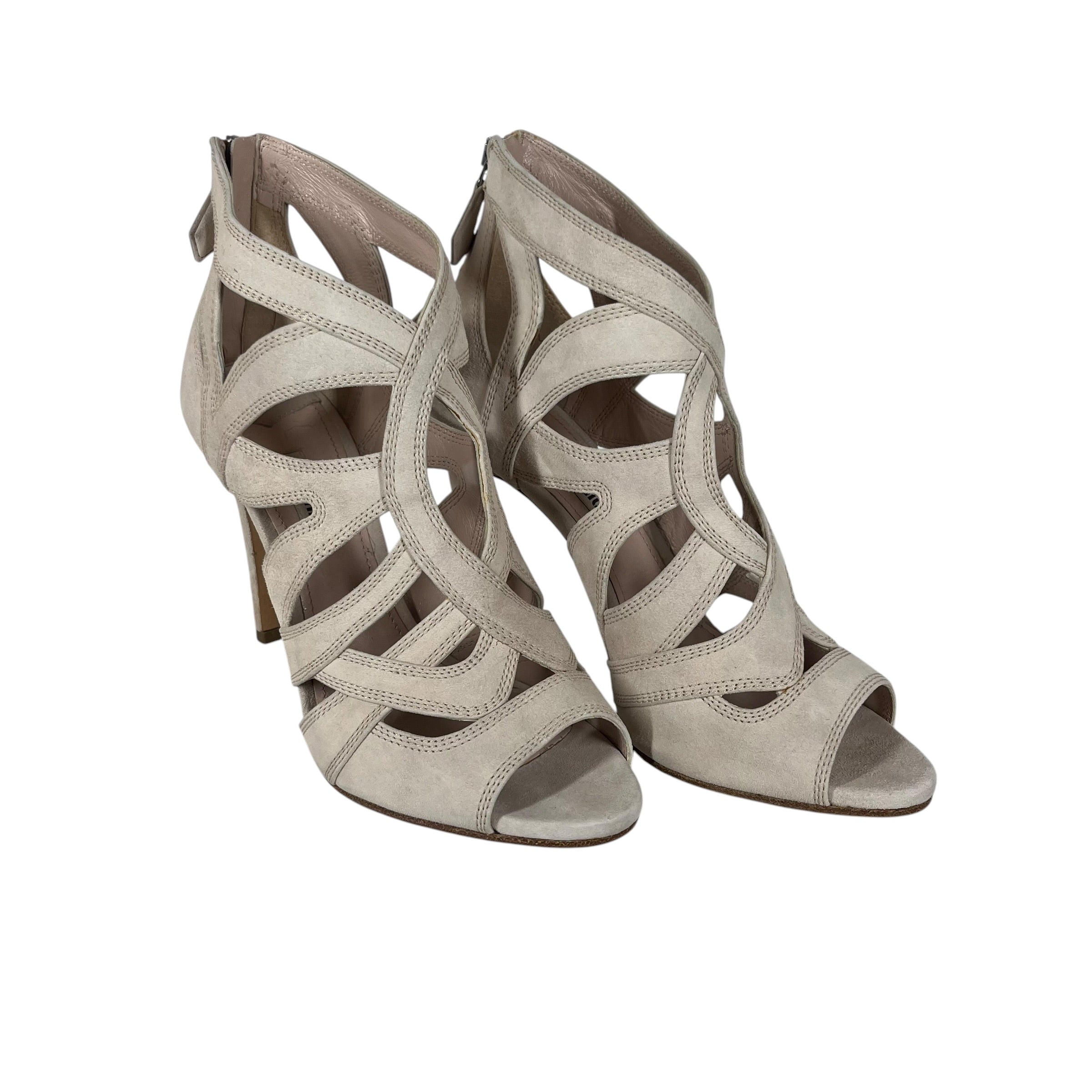 MIU MIU/Heels/EU 38/Suede/PNK/Open-Toe/Suede Cutout Pumps
