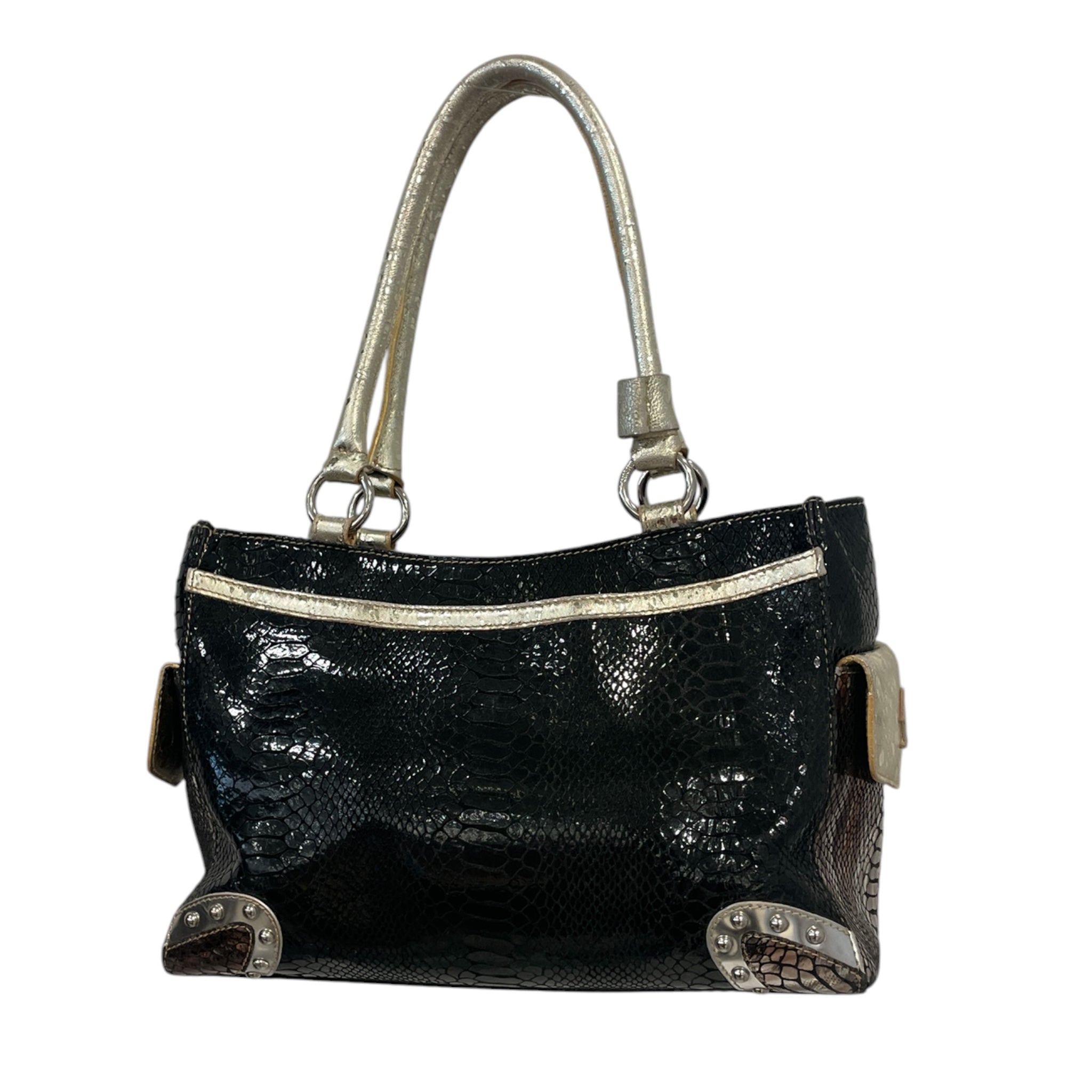 MICHELANGELO/Hand Bag/Animal Pattern/Leather/BLK/GOLD STRAP view 2