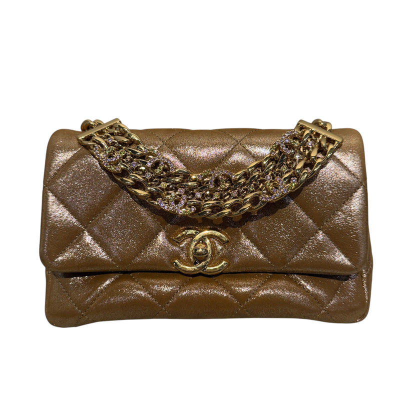 CHANEL/Cross Body Bag/S/Leather/GLD/CRYSTAL CC