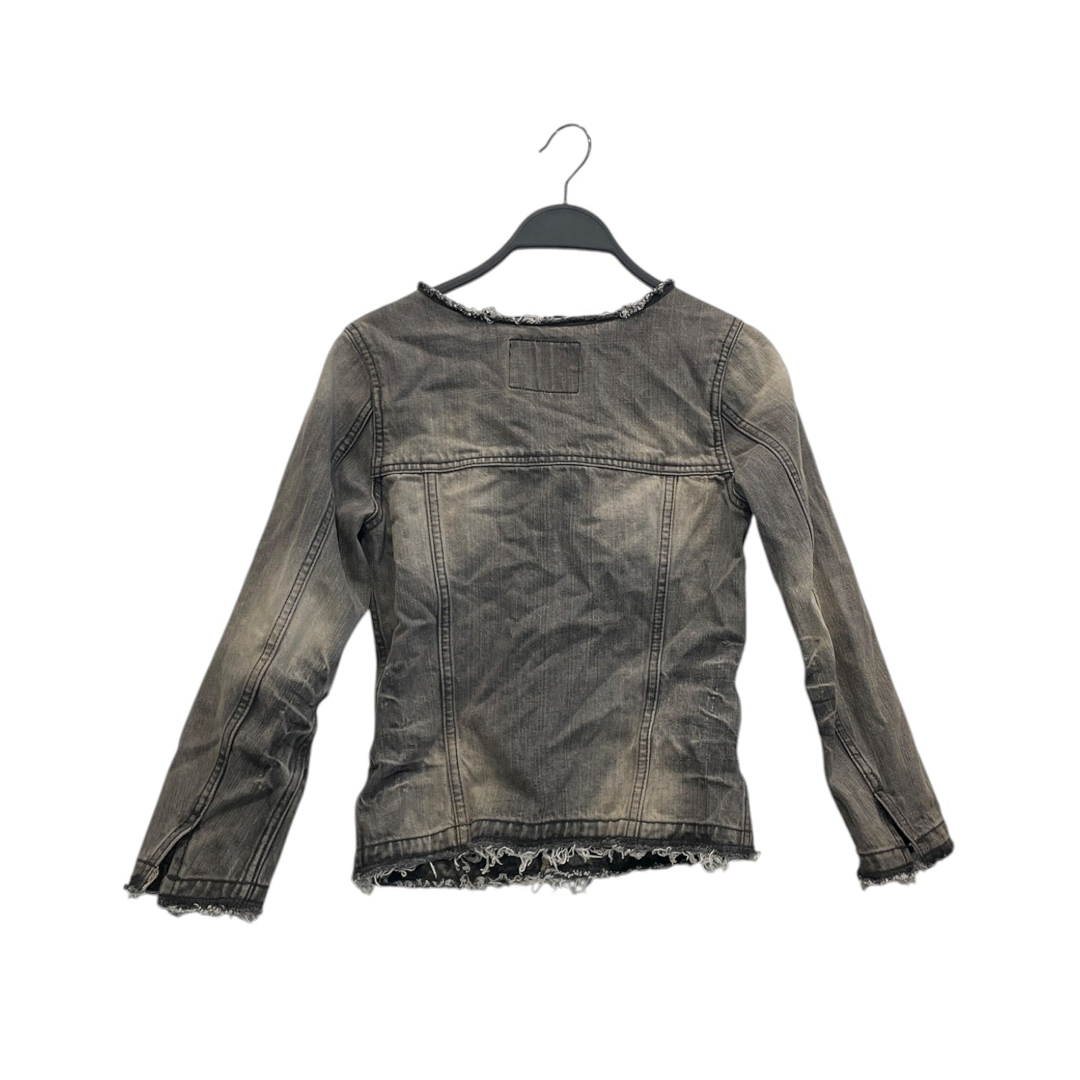 5351 POUR LES FEMMES/Denim Jkt/L/Cotton/GRY/lowcut collarless crop sleeve view 2