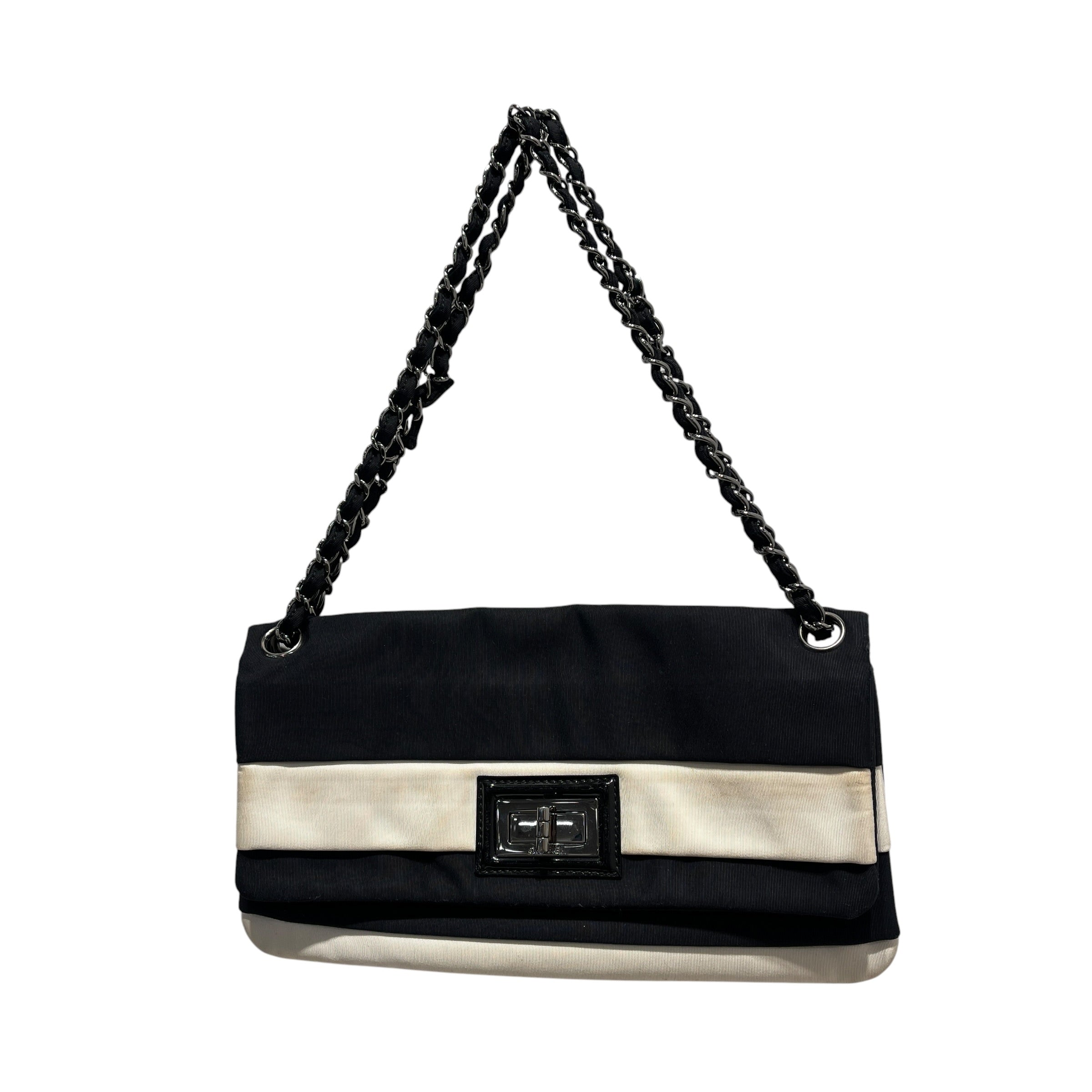 CHANEL/Hand Bag/Stripe/BLK/Striped Reissue Flap Bag Cloth view 8