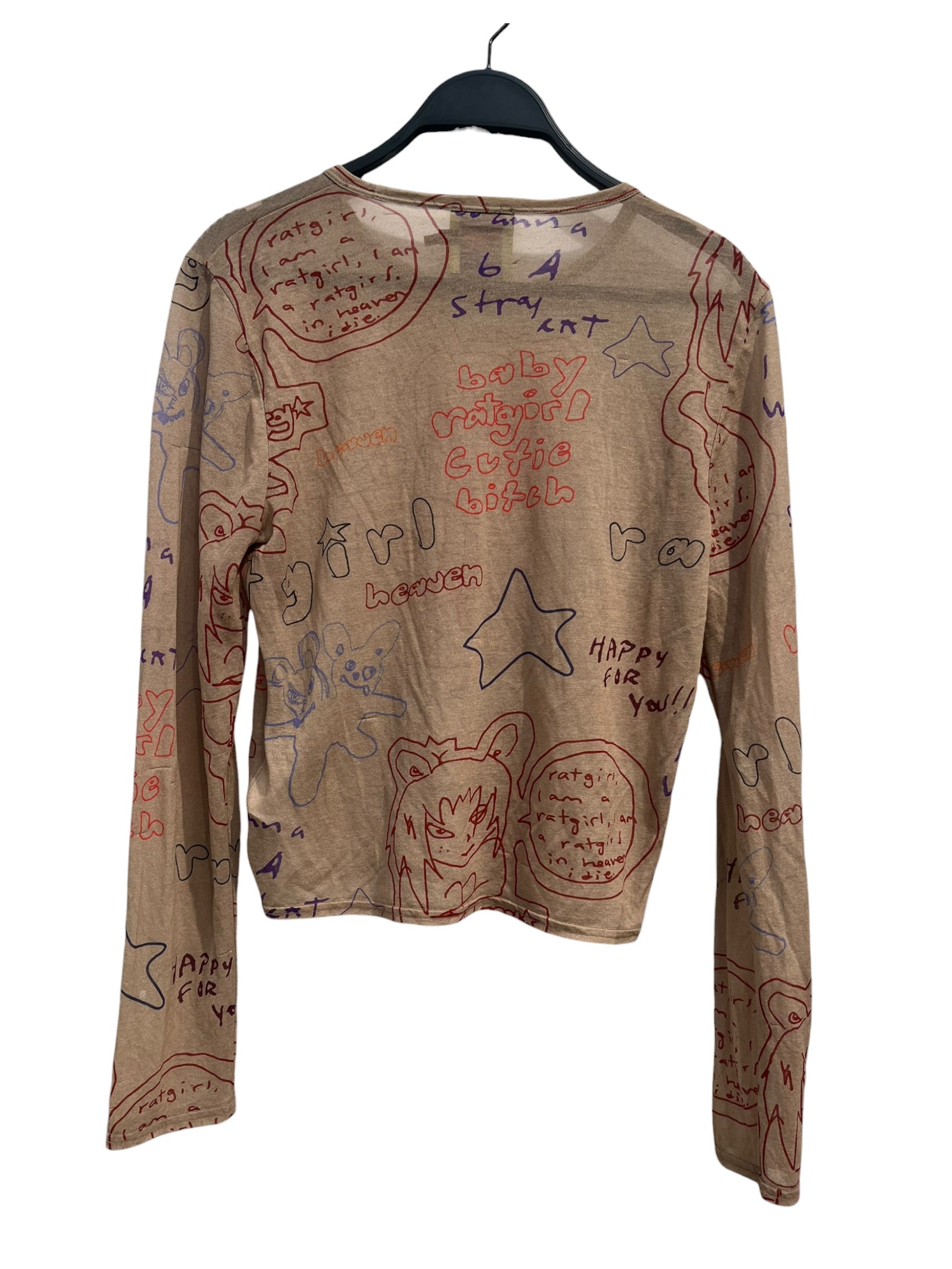 Heaven By Marc Jacobs/STRAY RATS/T-Shirt/L/All Over Print/Cotton/BEG/ratgirl mesh scribbles view 2