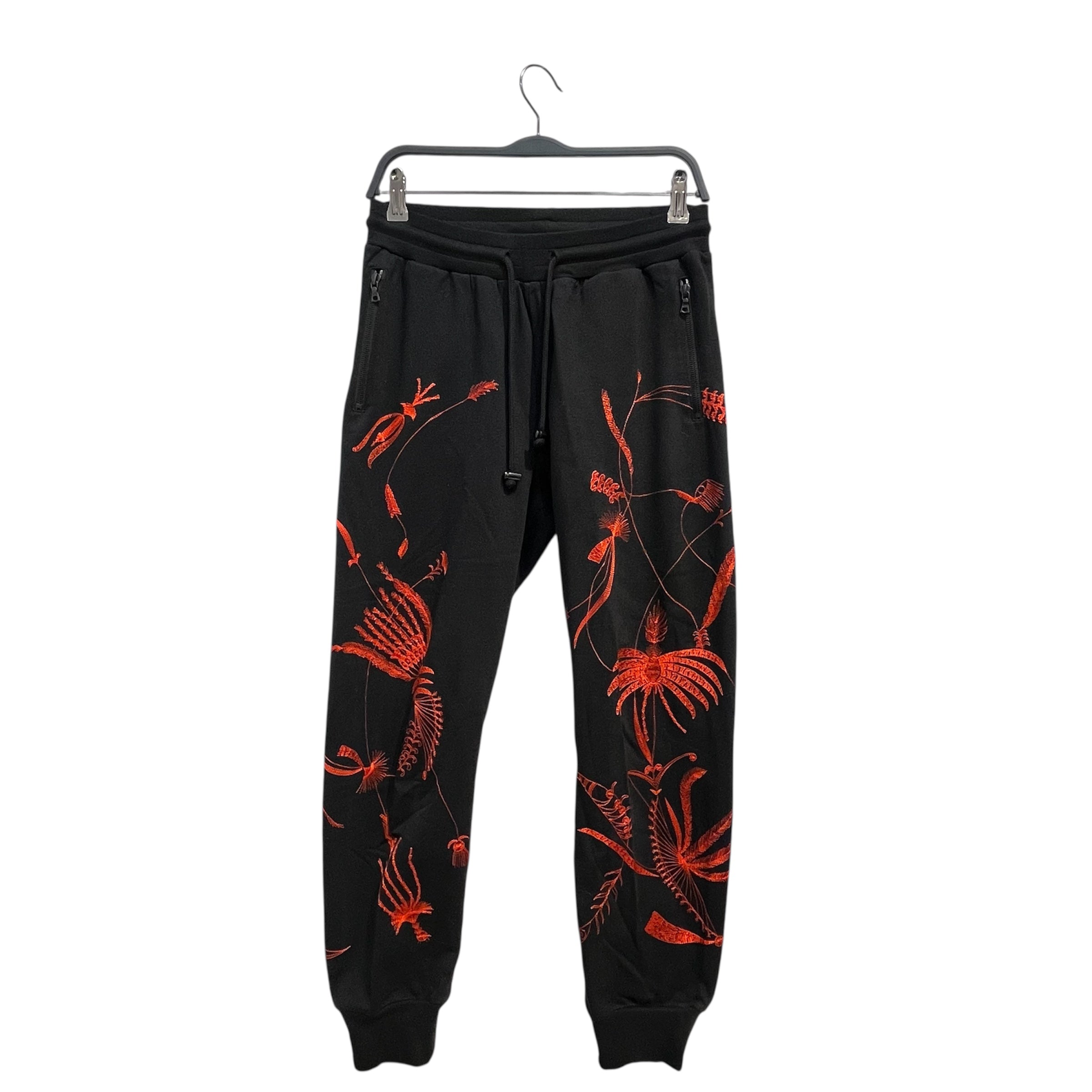 DRIES VAN NOTEN/Pants/M/Cotton/BLK/All Over Print/red embroidery sides view 1