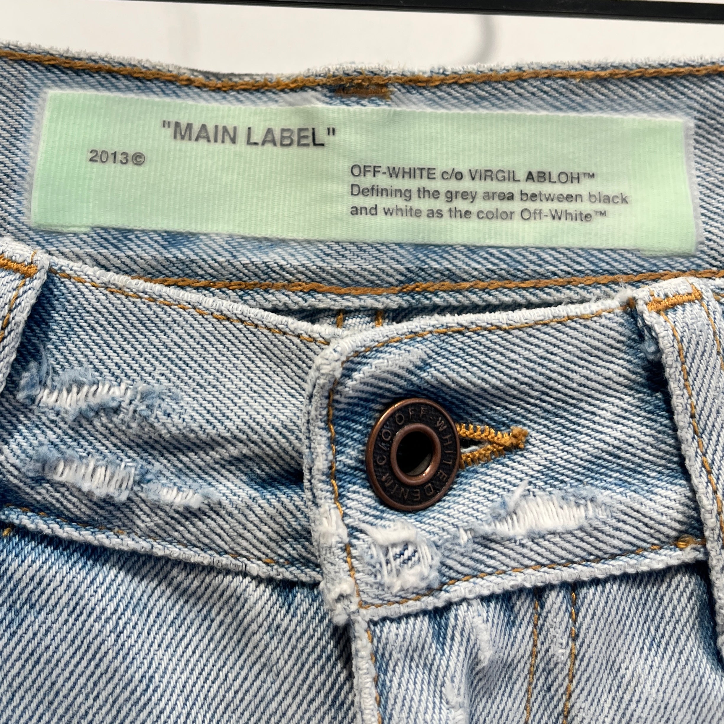 OFF-WHITE/Straight Pants/33/Cotton/BLU/light wash distressed mint log view 3