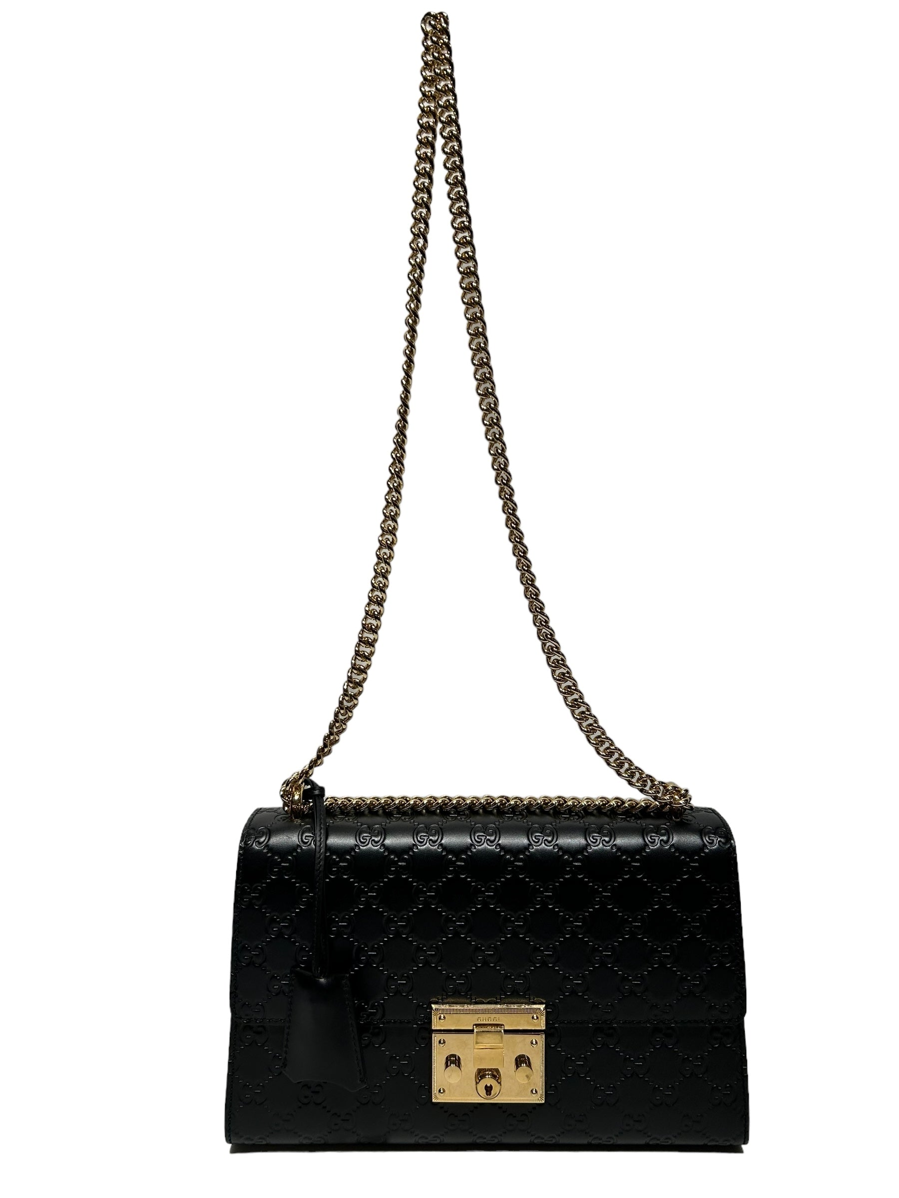 GUCCI/Hand Bag/Monogram/Leather/BLK/Guccissima Padlock view 1