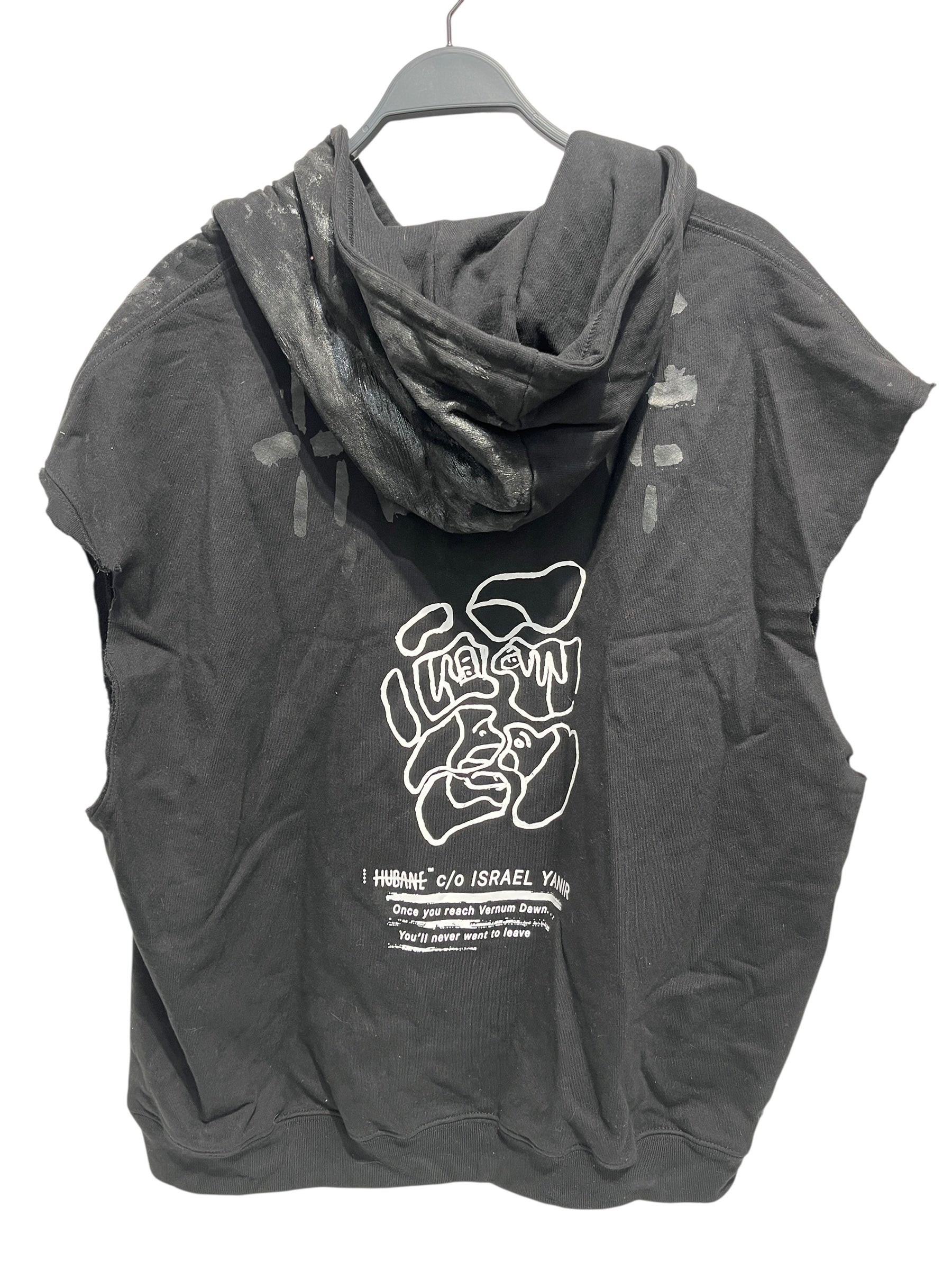 HUBANE/Vest/Cotton/BLK/SLEEVELESS HOODIE W WHITE TEXT view 2