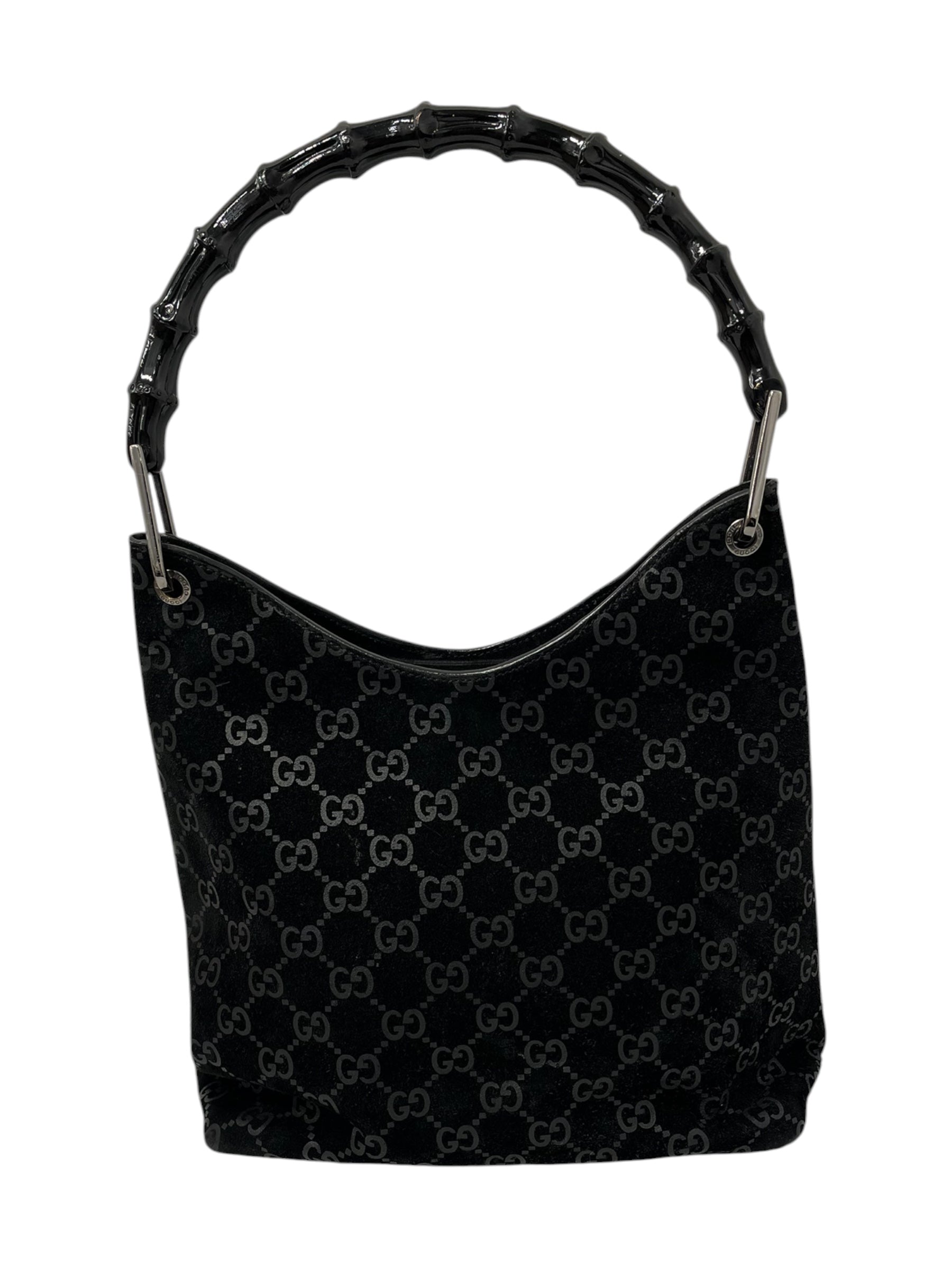 GUCCI/Hand Bag/Monogram/Suede/BLK/BLACK BAMBOO HANDLE view 1