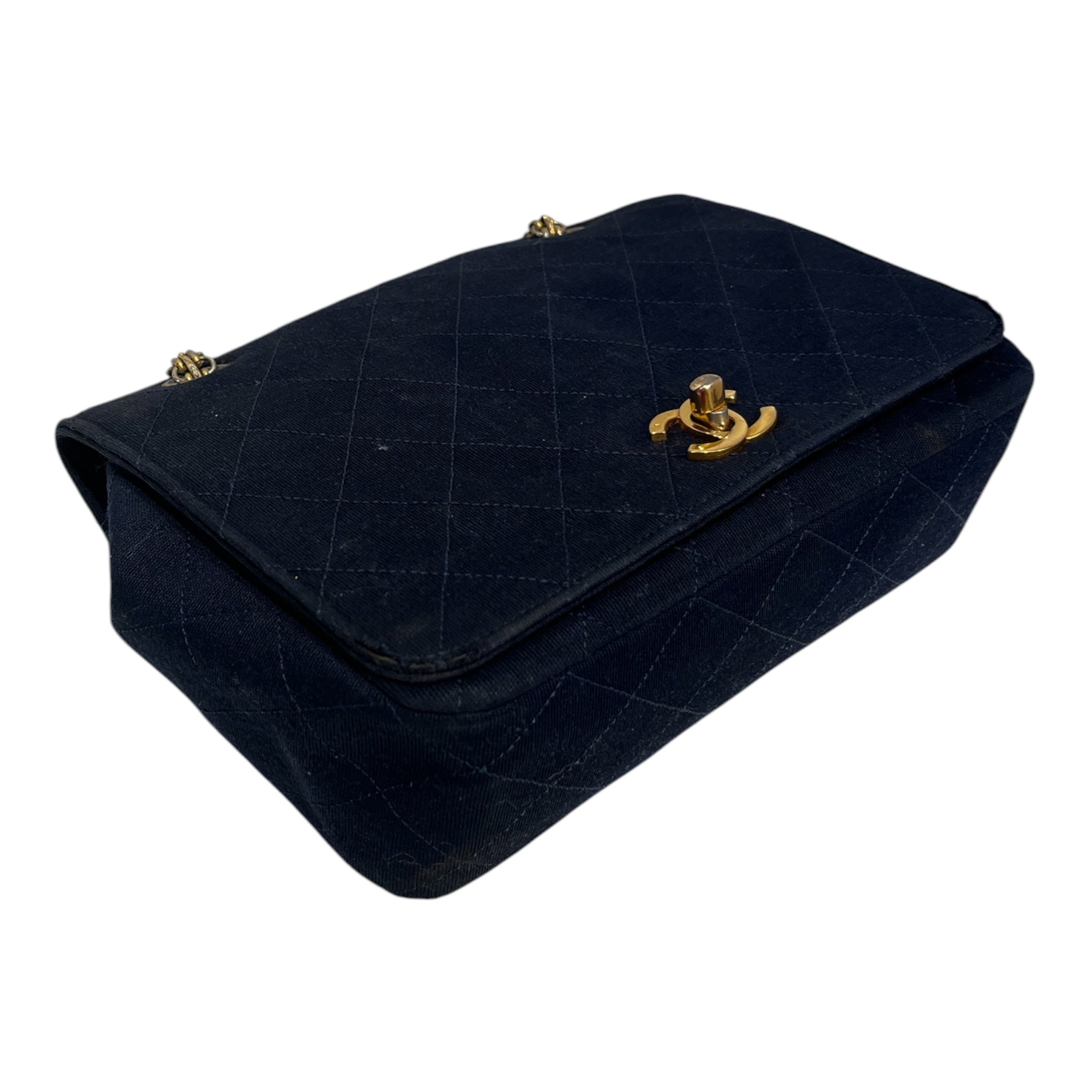 CHANEL/Cross Body Bag/Cotton/NVY/classic flap bag cloth view 4