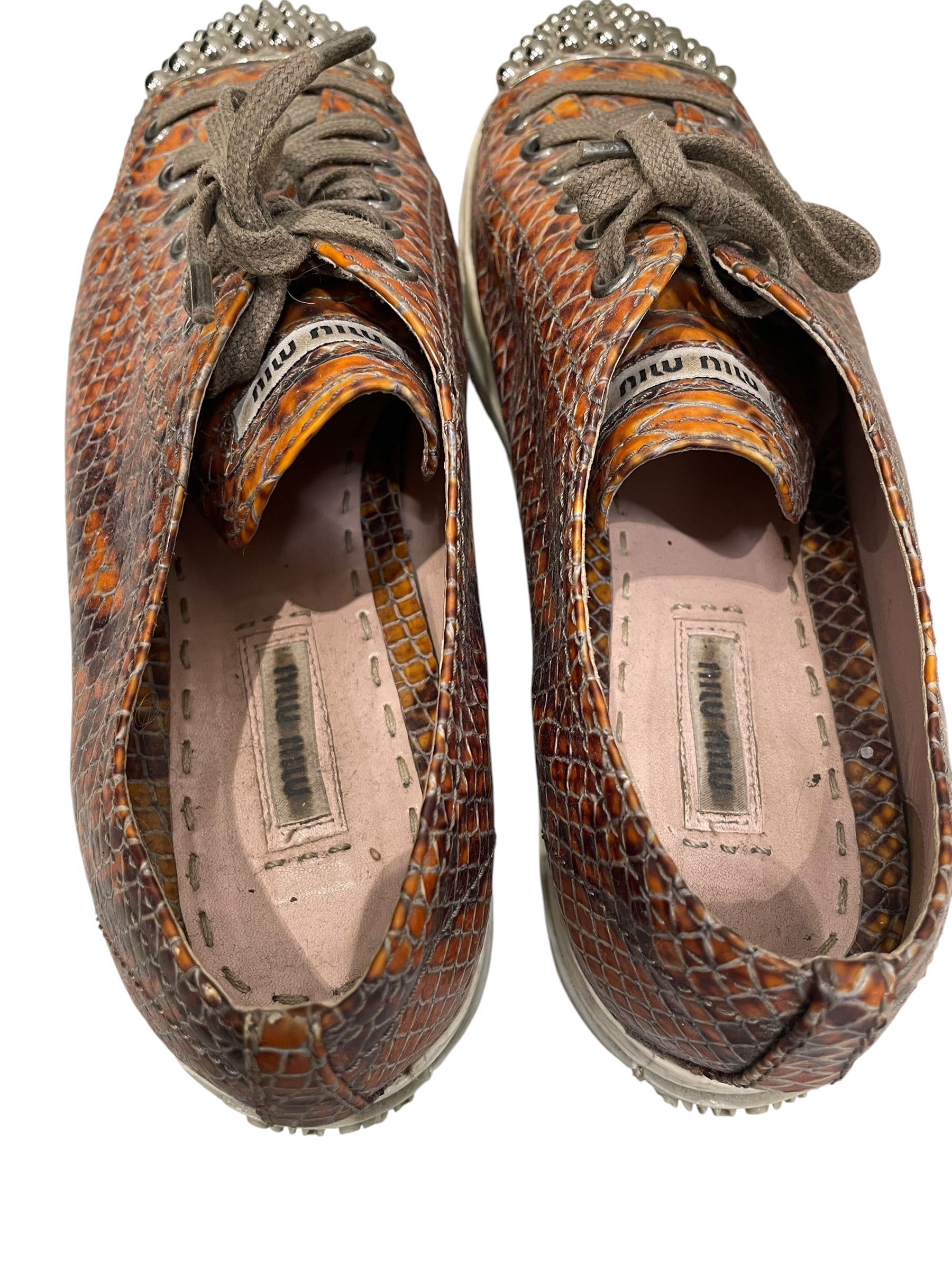 MIU MIU/Low-Sneakers/EU 39.5/Animal Pattern/Leather/BRW/SLV TOE/SNAKESKIN view 5