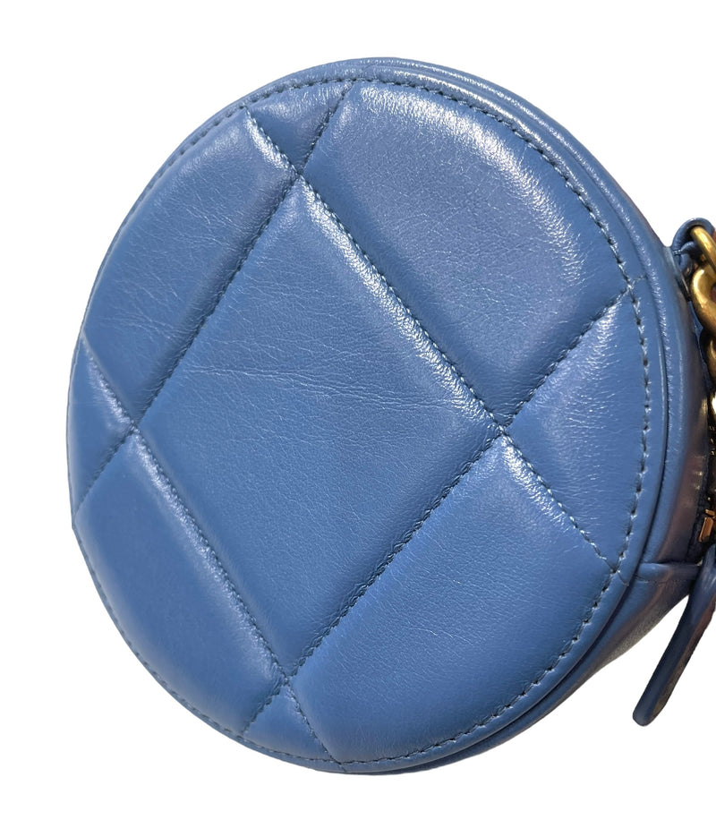 CHANEL/Pouch/Leather/BLU/ROUND CLUTCH W CHAIN