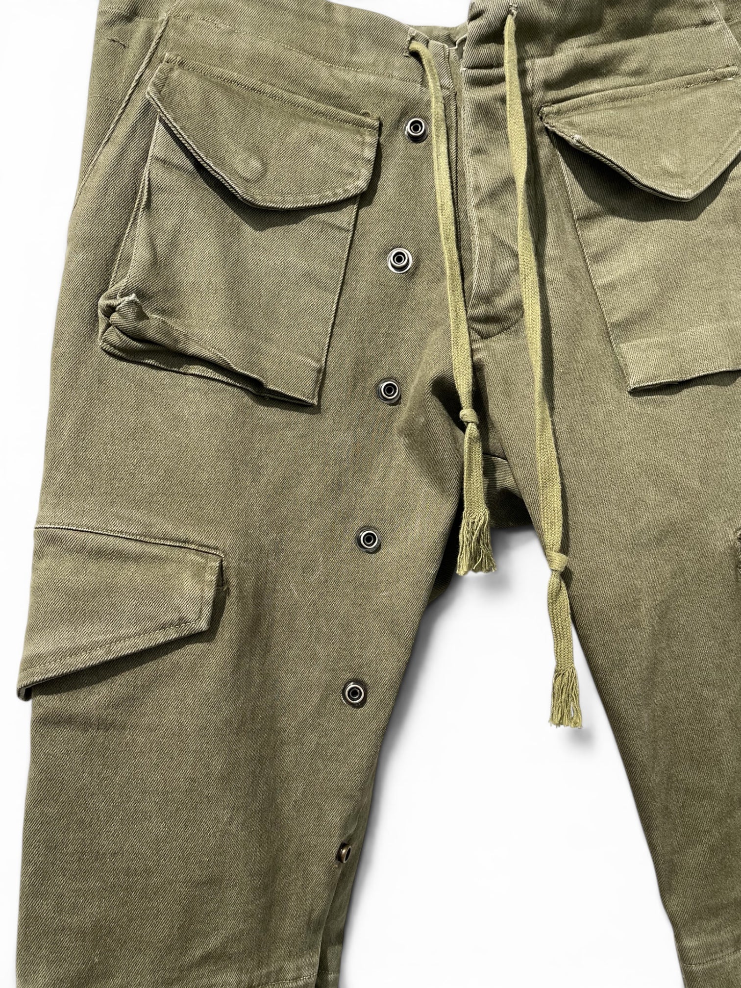 GREG LAUREN/Cargo Pants/1/Cotton/GRN/mock snap buttons snap right view 4