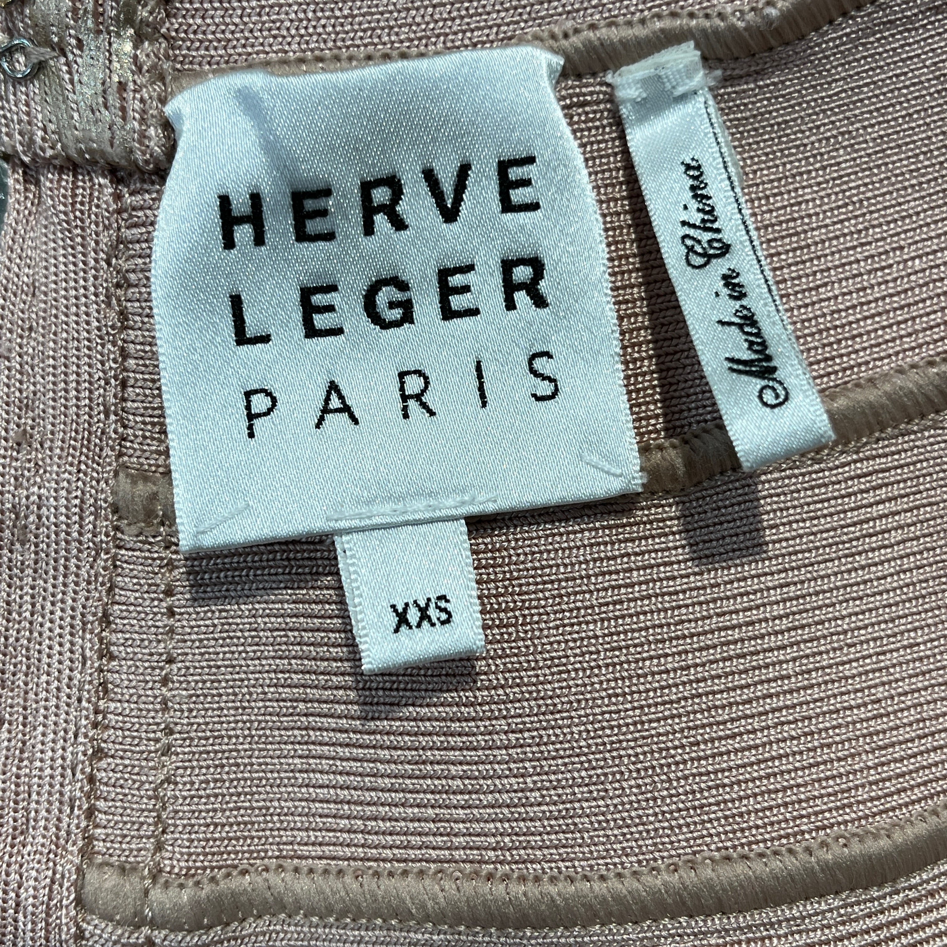 Herve Leger/SL Dress/XXS/Rayon/GLD/Midi Length/Pink/Gold Metallic Scoop Neck view 3