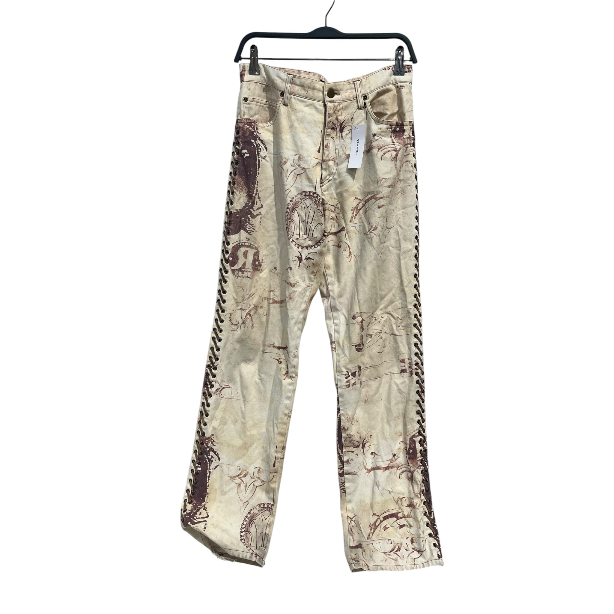 YOSHIYUKI KONISHI/Skinny Pants/M/Cotton/CRM/Graphic/LEATHER SEAM ALL OVER PRINT view 1