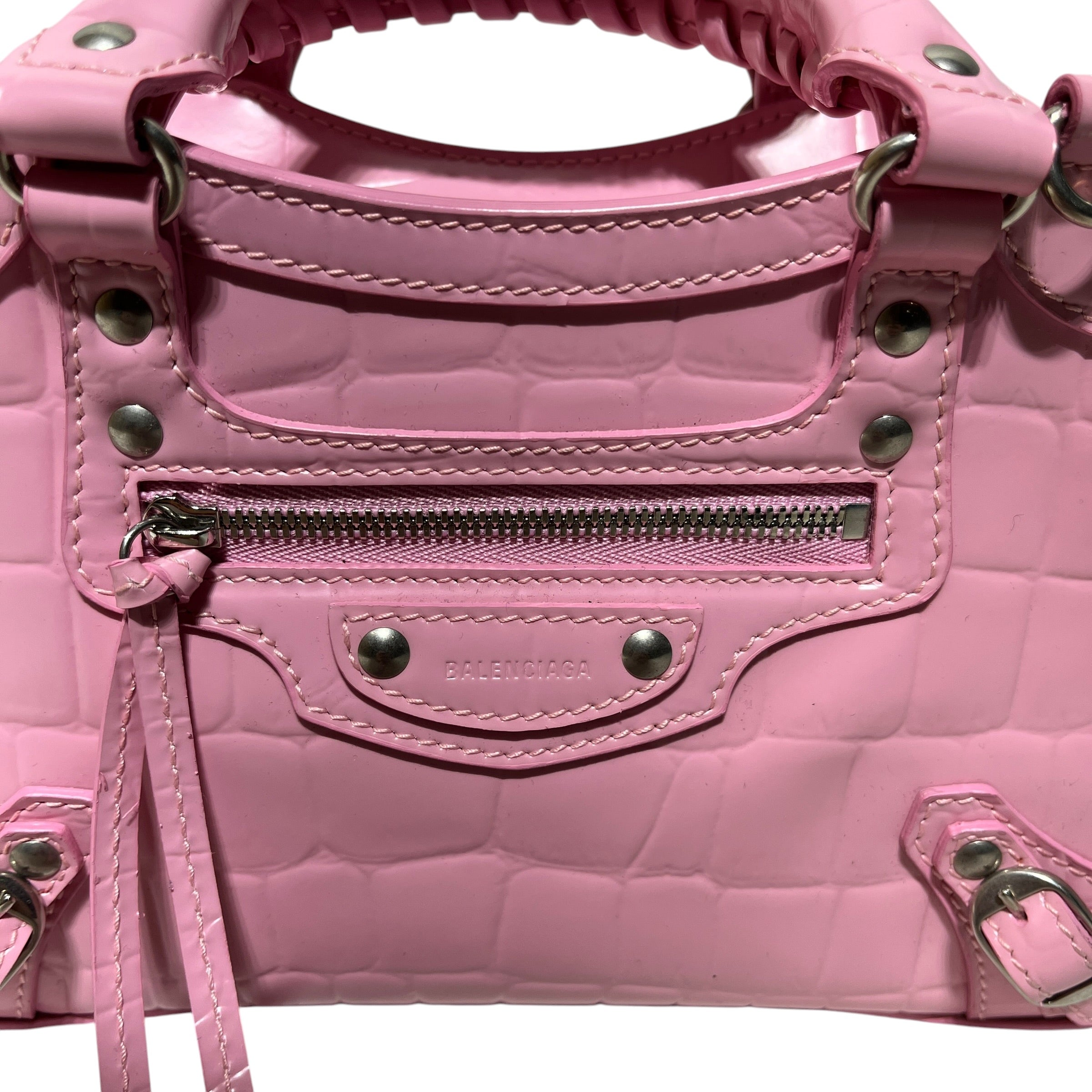 BALENCIAGA/Cross Body Bag/Leather/PNK/Neo Classic Croc Tote view 3