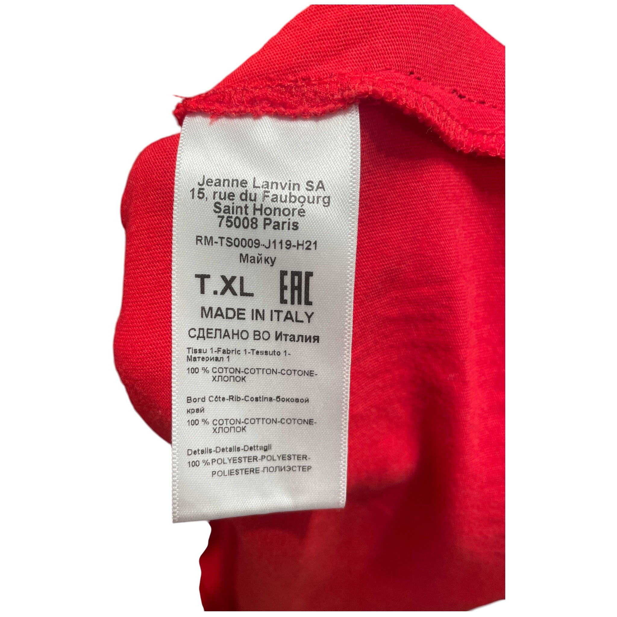 LANVIN/T-Shirt/XL/Cotton/RED/Curb Tee view 4