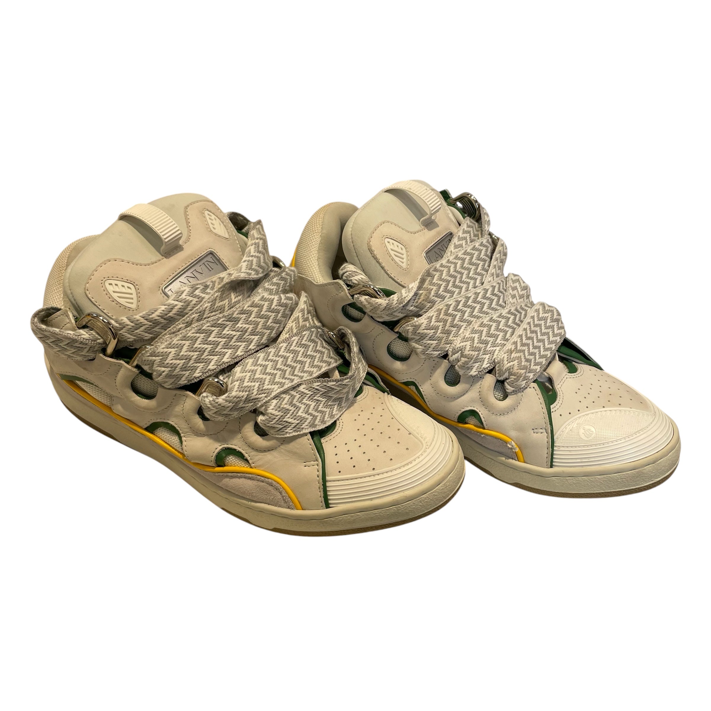 LANVIN/Low-Sneakers/US 13/Cotton/SLV/curb sneaks/whi,grn,yel/sil view 2
