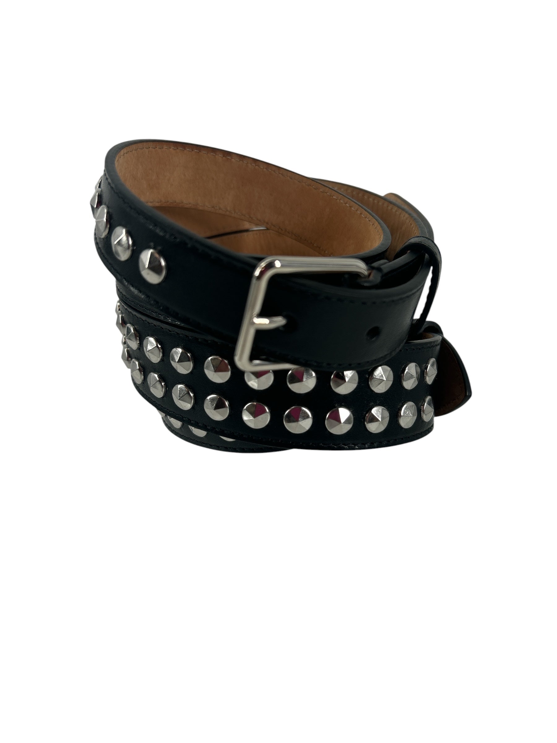 Alexander McQueen/Belt/Leather/BLK/L's/DOUBLE STUDDED BELT SLVR view 1