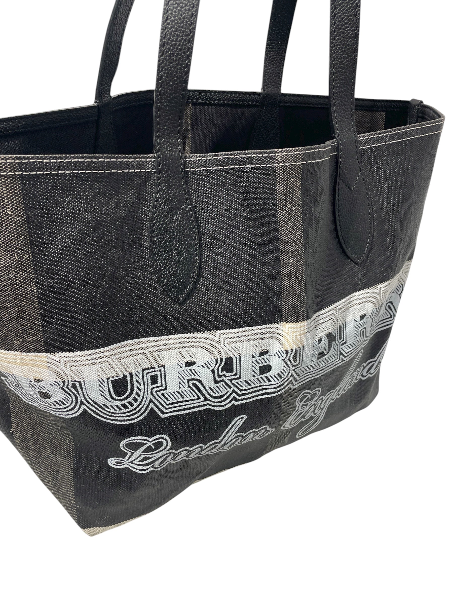 BURBERRY LONDON/Tote Bag/Gingham Check/BLK/WOVEN TOTE BAGE BURBERRY LOGO view 4