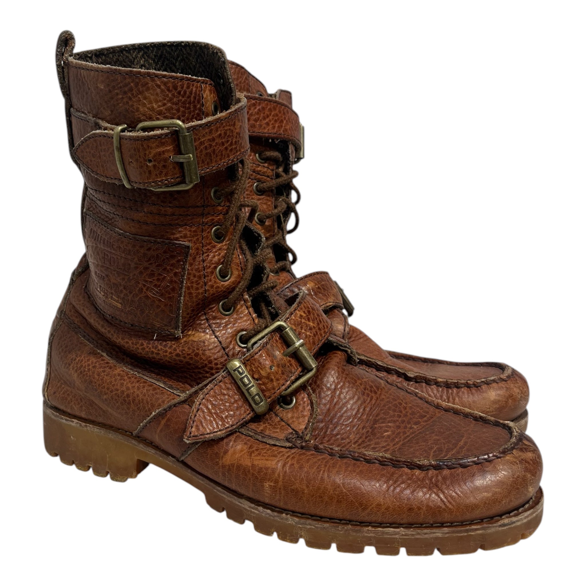 POLO RALPH LAUREN/Lace Up Boots/US 7.5/Leather/BRW/PEBBLE LTHR-2  STRAPS view 1