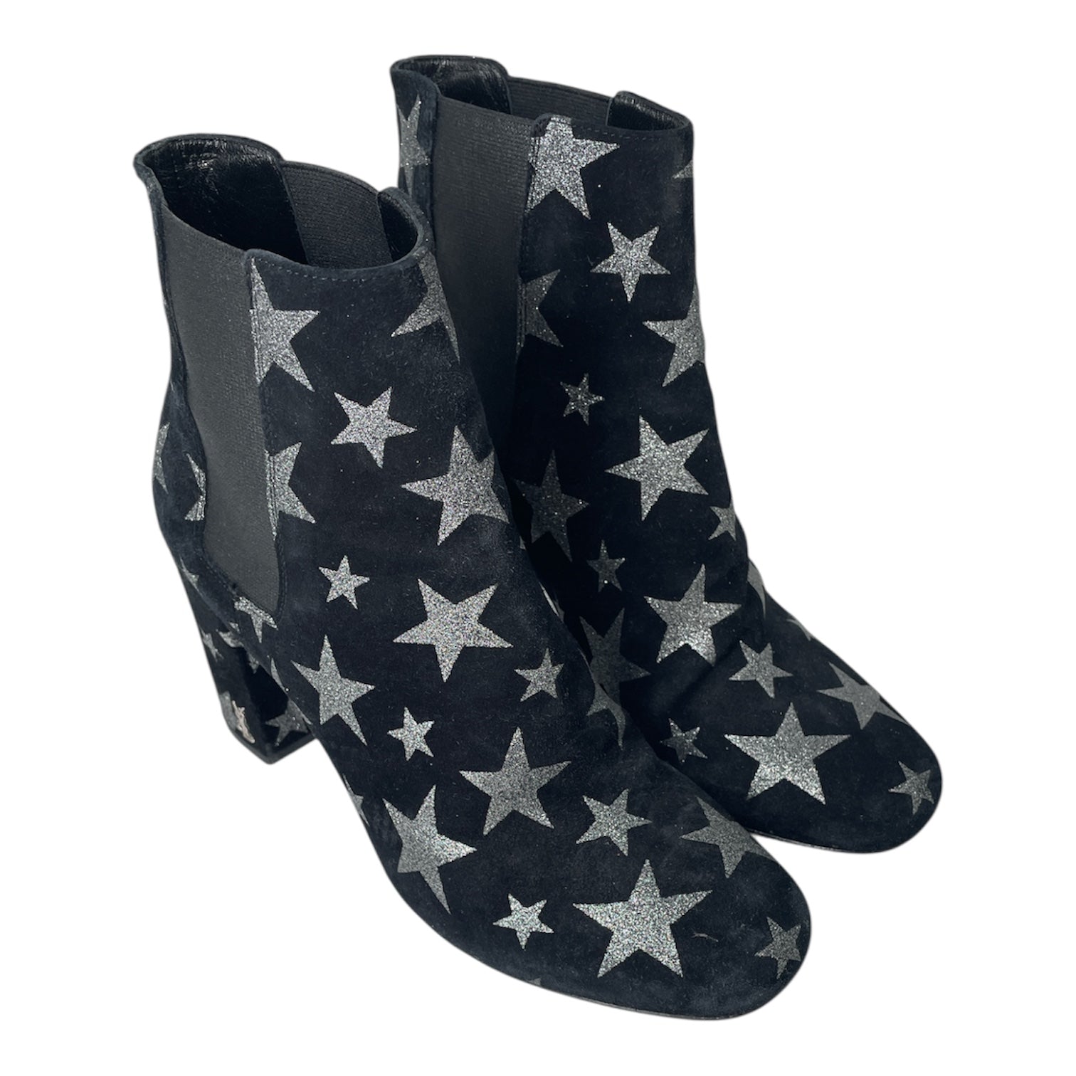 SAINT LAURENT/Boots/EU 35.5/All Over Print/Suede/BLK/GLITTER STAR PRINT HIGH HEEL view 1