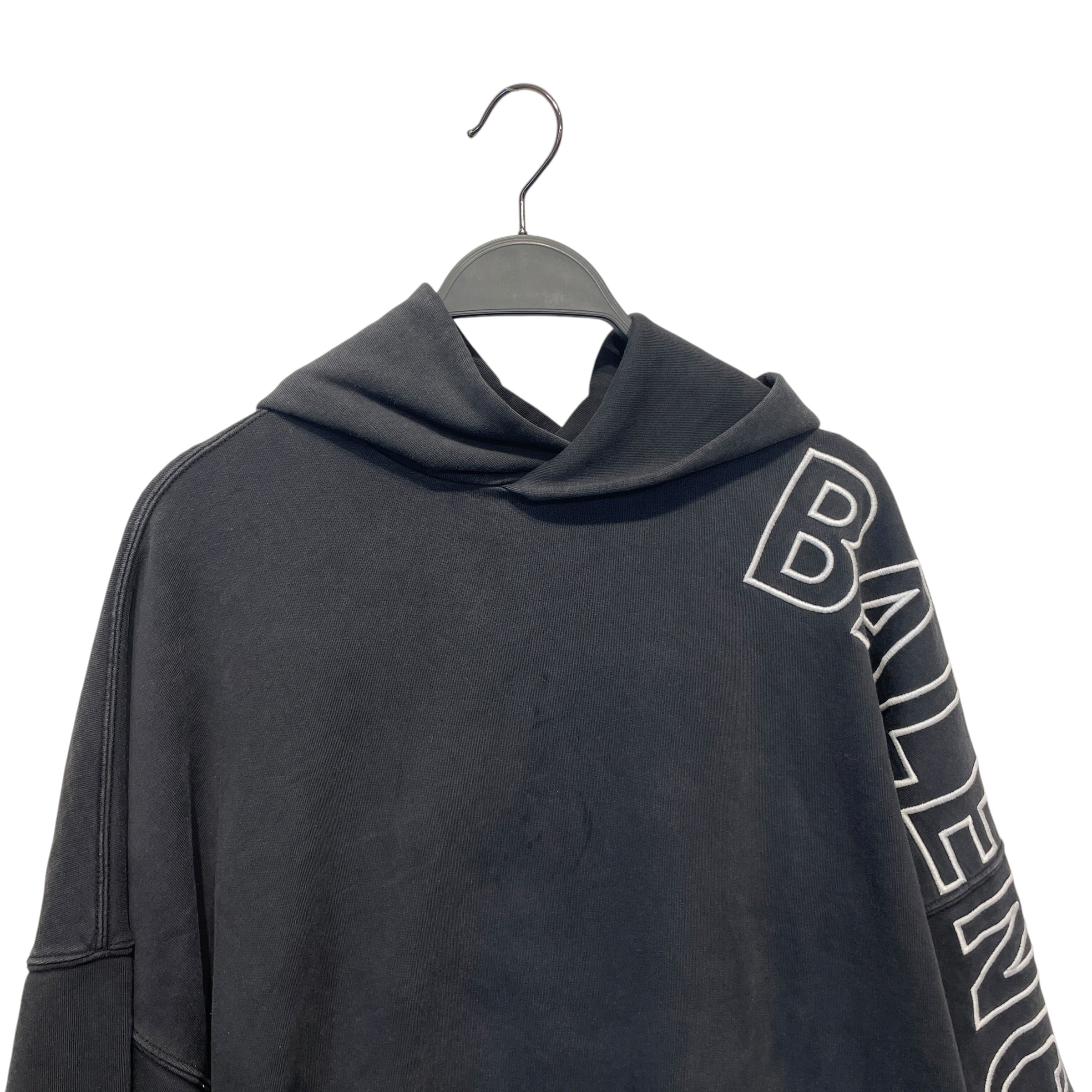 BALENCIAGA/Hoodie/3/Cotton/BLK/white logo embroider on sleeve view 4
