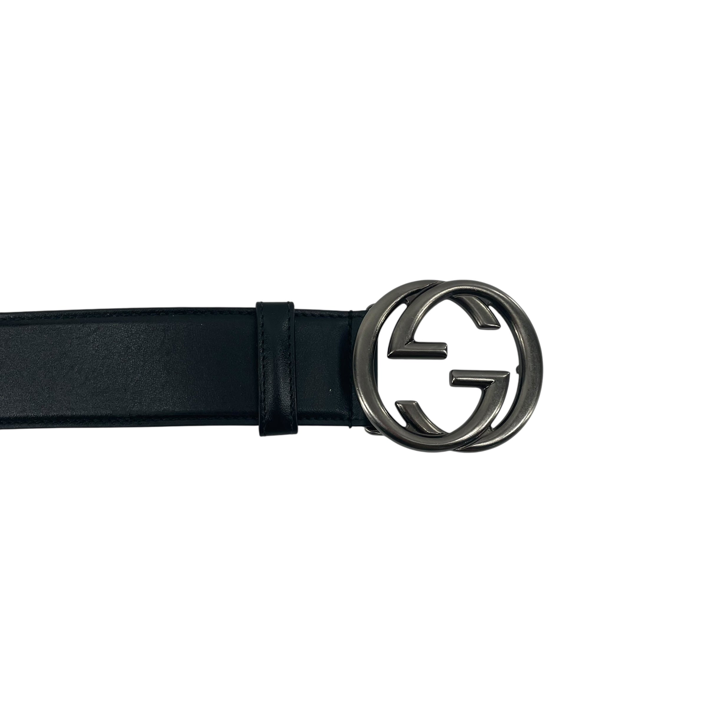 GUCCI/Belt/Leather/BLK/SILVER GG view 3
