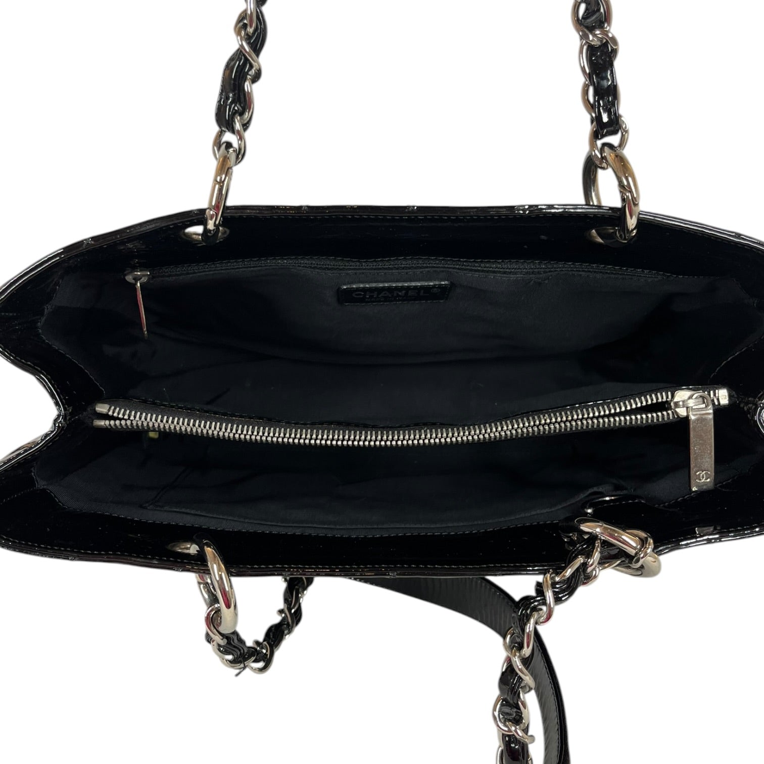 CHANEL/Hand Bag/Leather/BLK/QUILTED PATENT SHOPPING TOTE view 4
