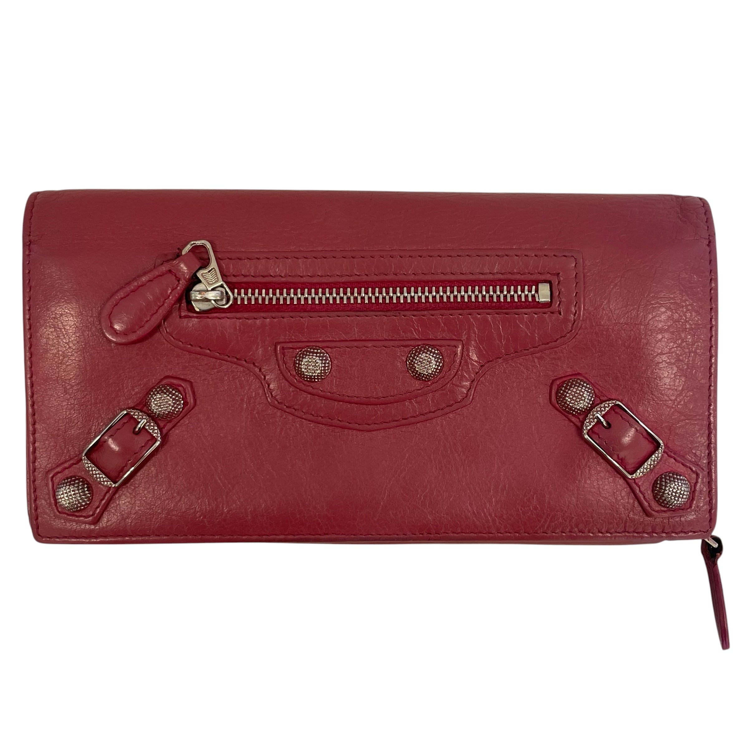 BALENCIAGA/Bifold Wallet/Leather/PNK/L's/lthr wllt gromet in front view 1