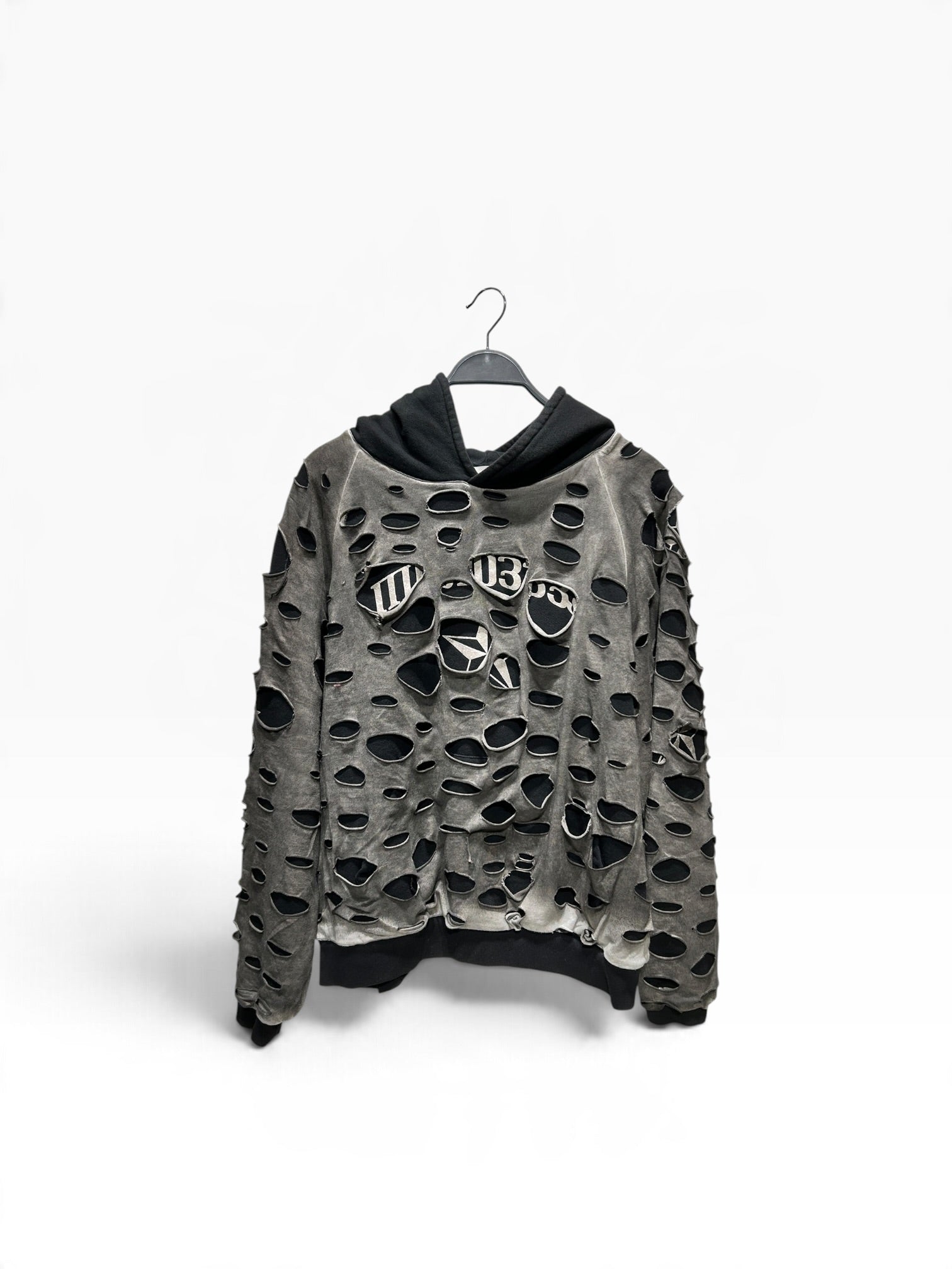 ALEXANDER DIGENOVA/Hoodie/Cotton/GRY/DISTRESSED HOLES LAYERED view 1